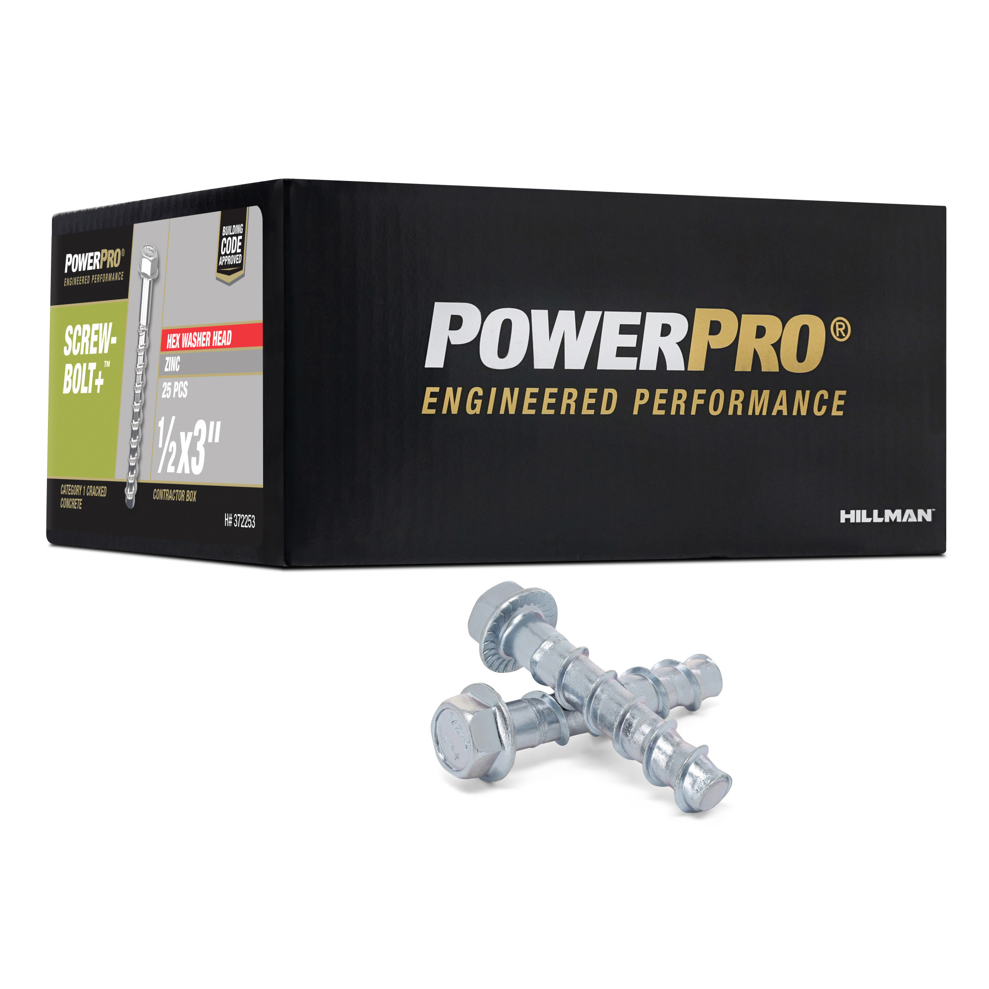 Power Pro Zinc Hex Washer Head Screw-Bolt+ Anchors (1/2 in. x 3 in.) - 25 pc