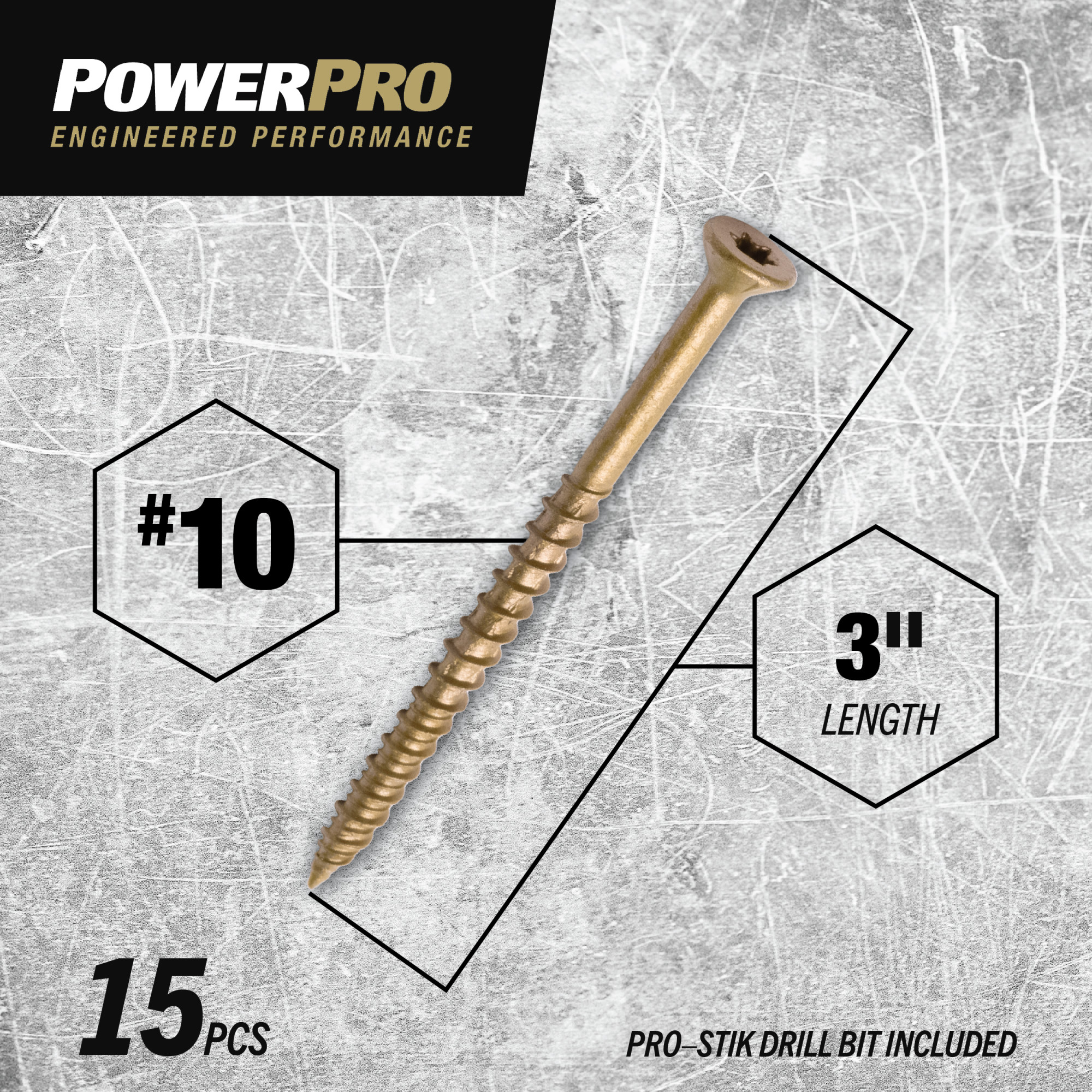 Power Pro ONE Flat Exterior Bronze Multi-Material Screws (#10 x 3 in.) - 15pc