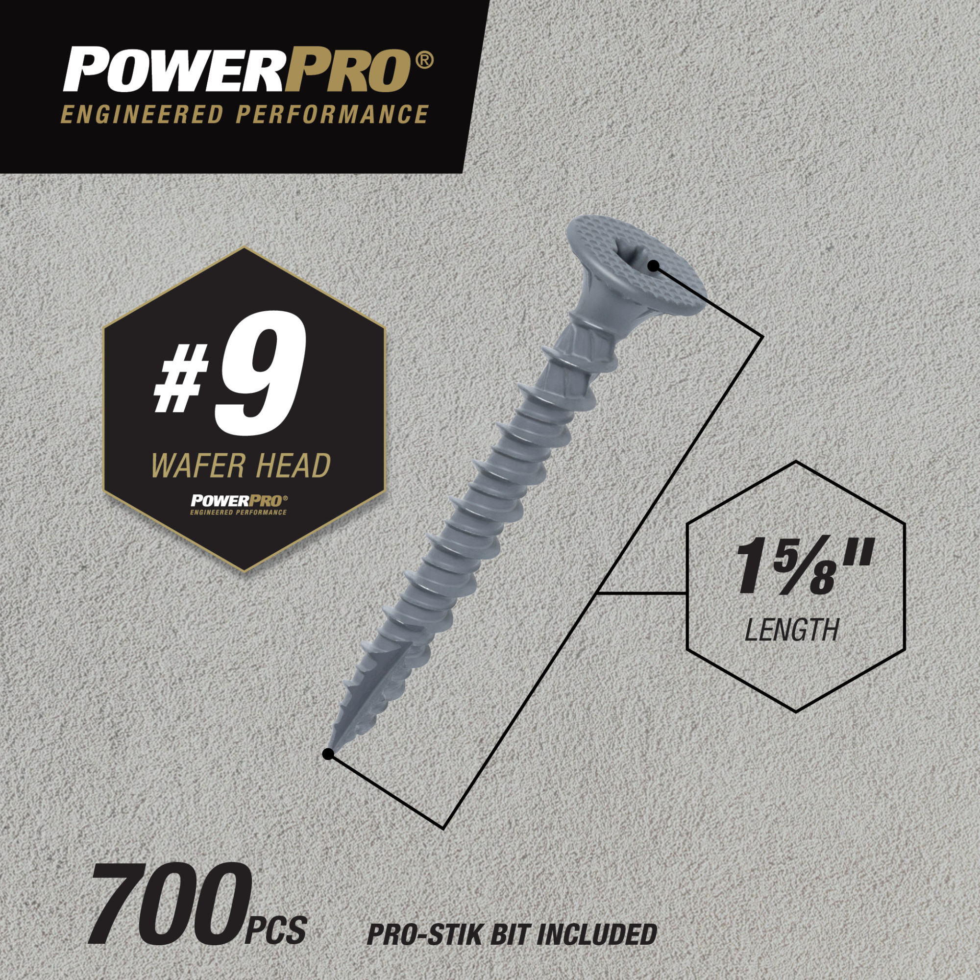 Power Pro Gray Wafer-Head Cement Board Screws (#9 x 1-5/8 in.) - 700 pc