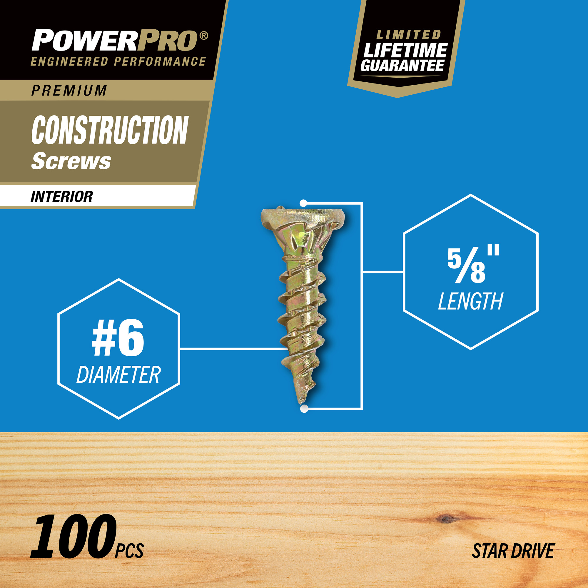 Power Pro Premium Interior Construction Screws (#6 x 5/8 in.) - 100 pc