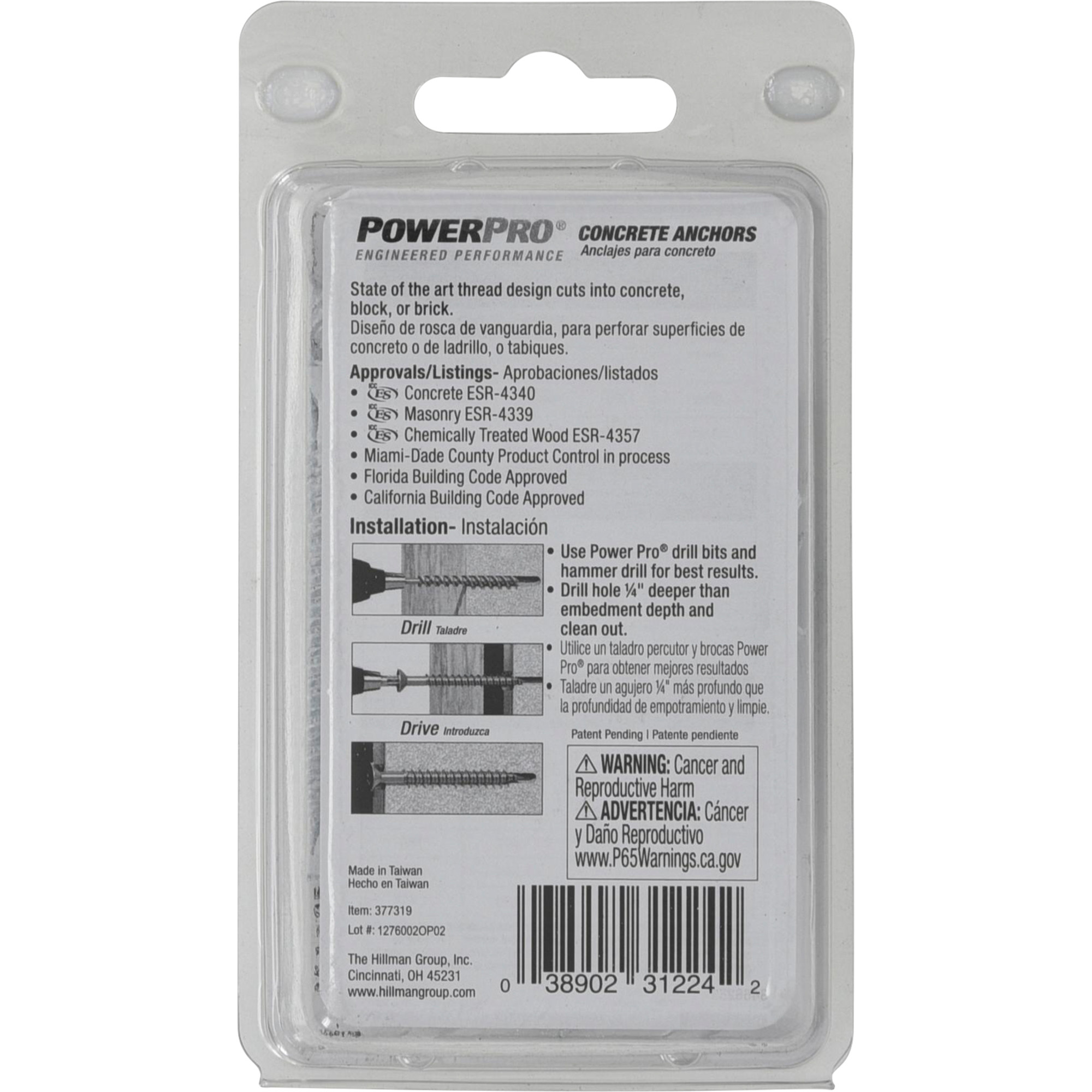 Power Pro White Flat-Head Concrete Screw Anchor (1/4 in. x 2-1/4 in.) - 15 pc