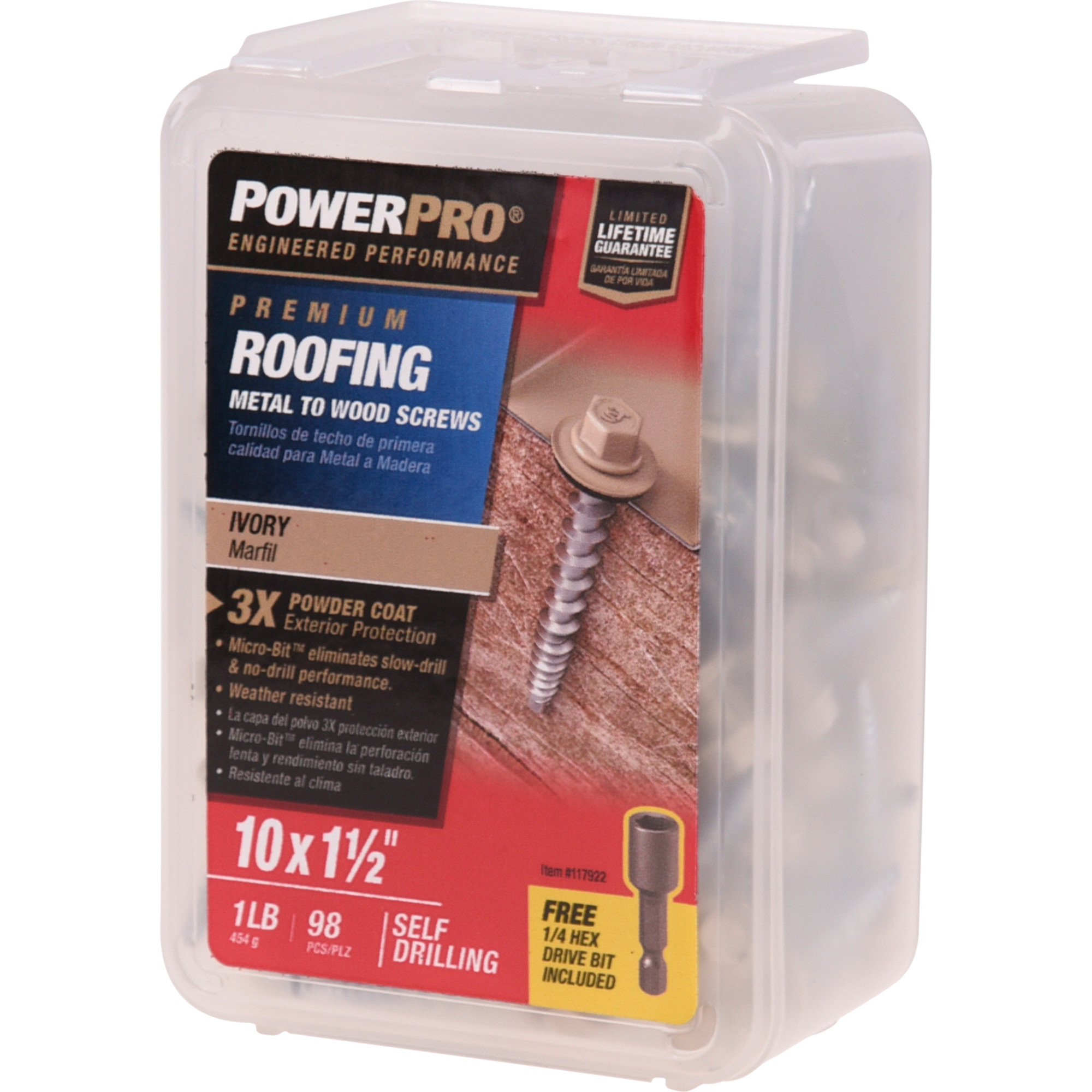 Power Pro Ivory Self Drilling Metal-to-Wood Roofing Screws (#10 x 1-1/2 in.)-98 pc