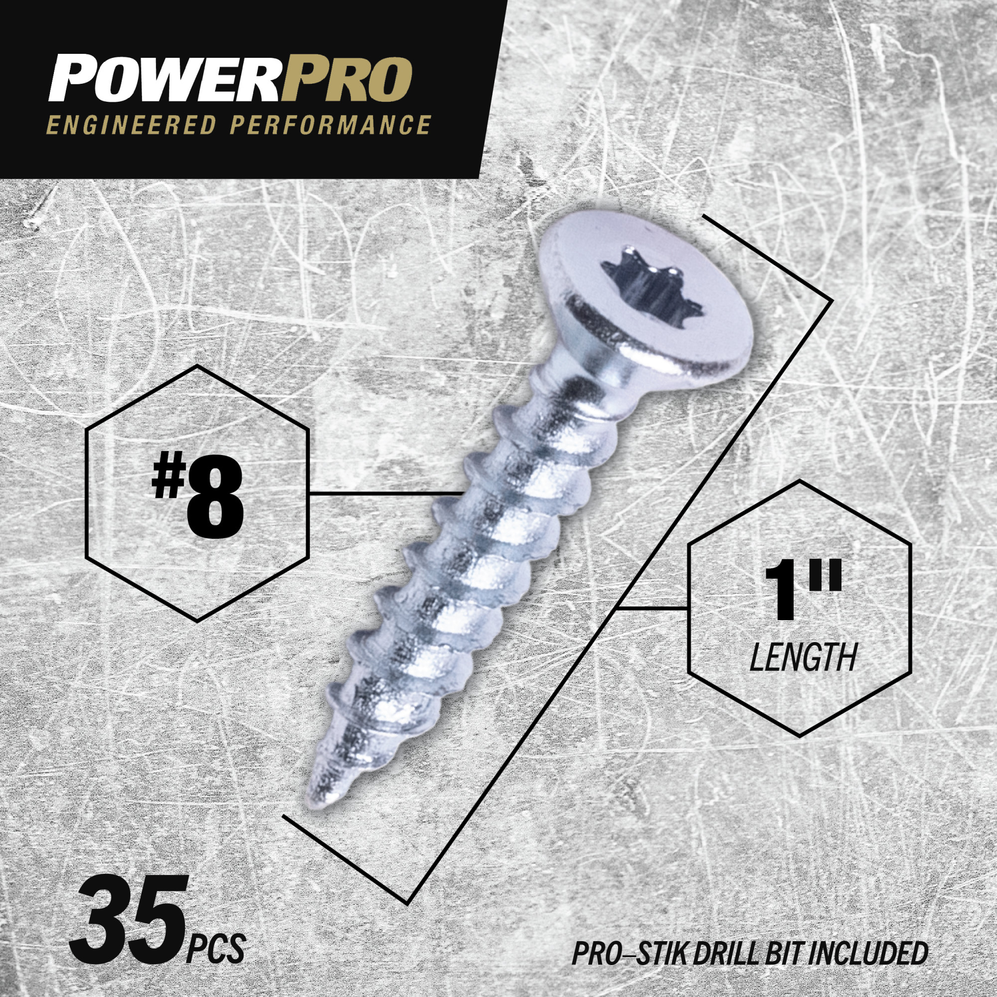 Power Pro ONE Flat Interior Zinc Multi-Material Screws (#8 x 1 in.) - 35 pc