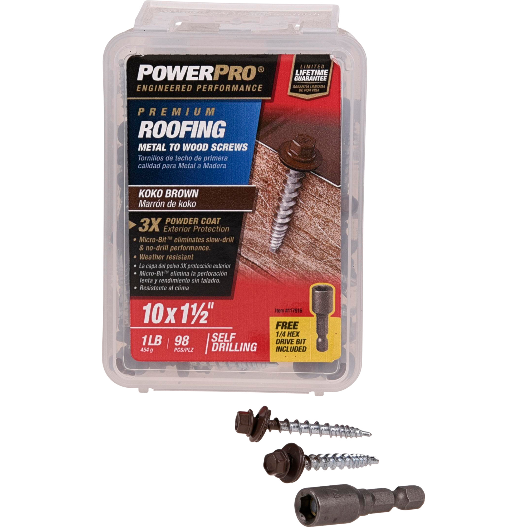 Power Pro Brown Self Drilling Metal-to-Wood Roofing Screws (#10 x 1-1/2 in.)-98 pc