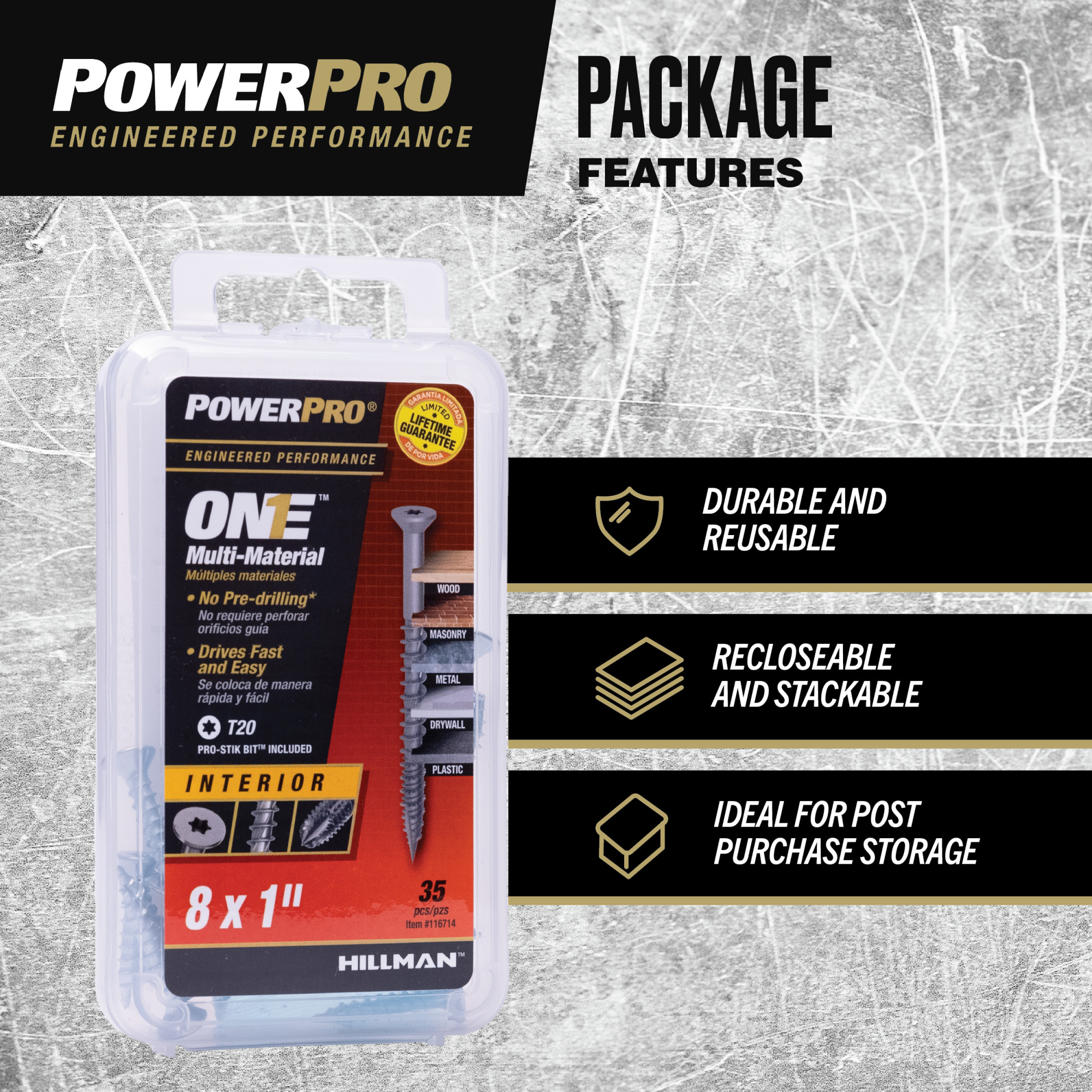 Power Pro ONE Flat Interior Zinc Multi-Material Screws (#8 x 1 in.) - 35 pc