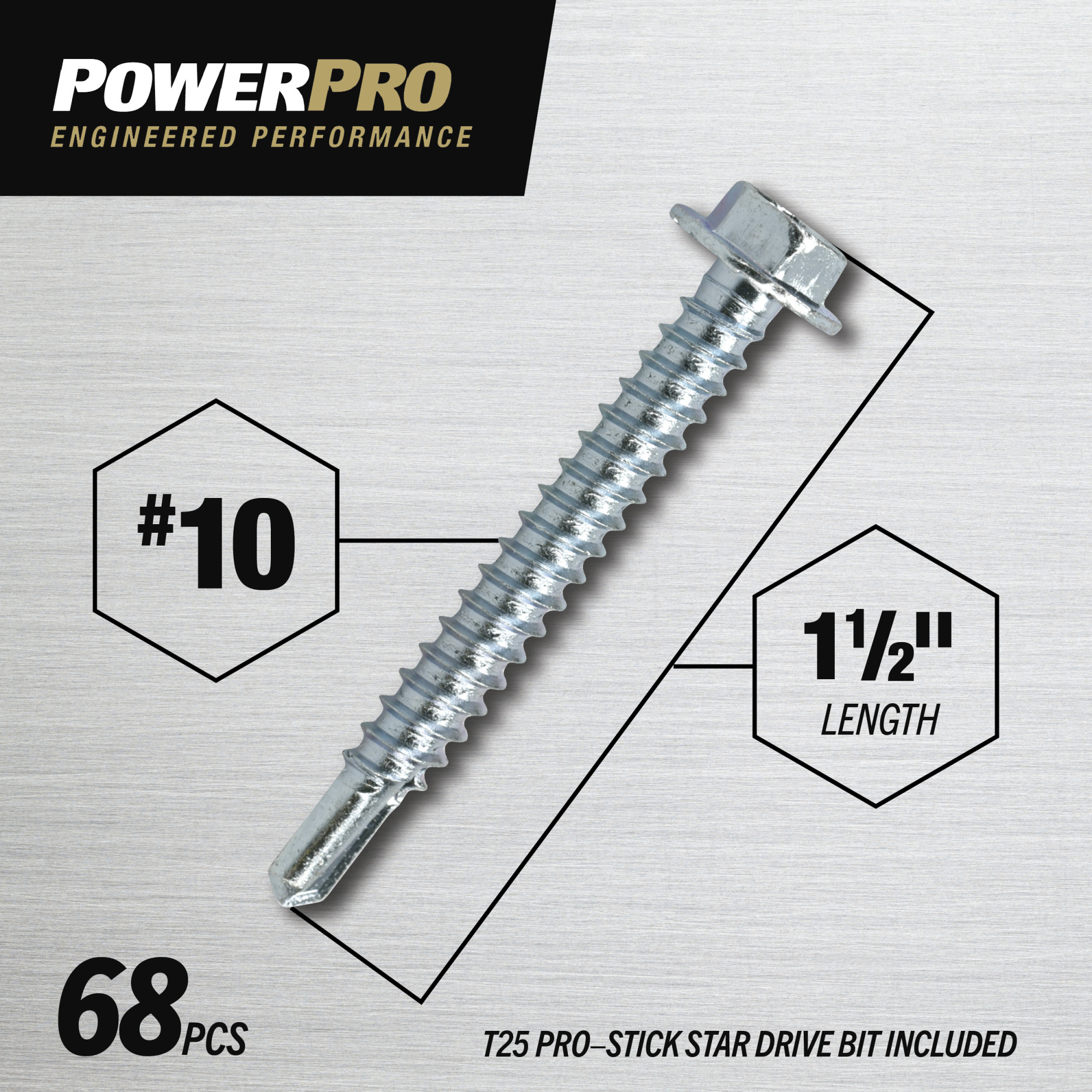 Power Pro Premium Hex Zinc Sheet Metal Self-Drilling Screws (#10-32x1-1/2 in.)-68pc