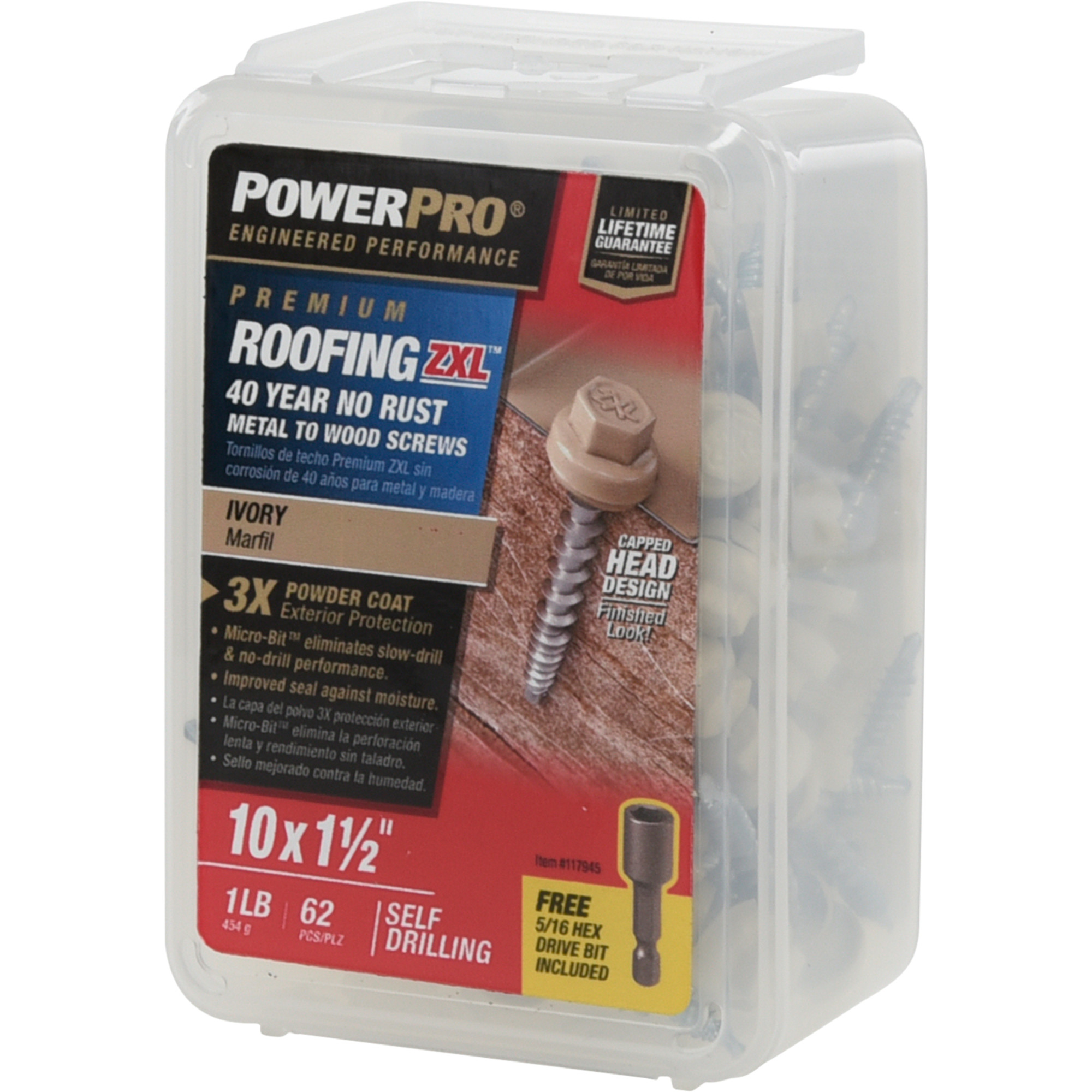 Power Pro Ivory Self Drilling Metal-to-Wood Roofing Screws (#10 x 1-1/2 in.)-62 pc