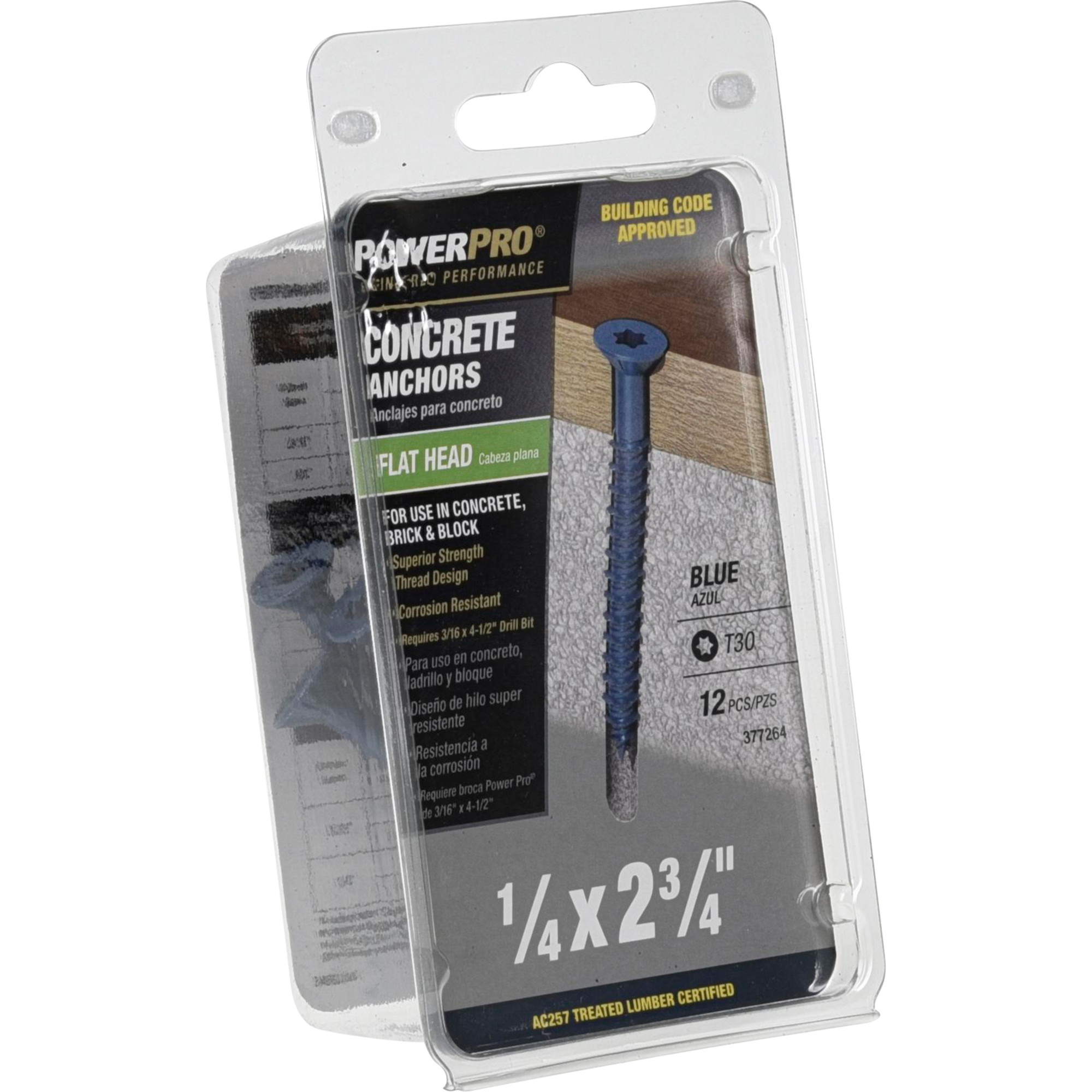 Power Pro Blue Flat-Head Concrete Screw Anchor (1/4 in. x 2-3/4 in.) - 12 pc