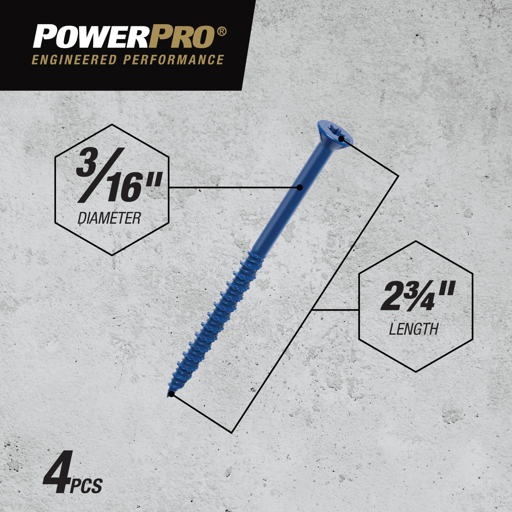 Power Pro Blue Flat-Head Concrete Screw Anchor (3/16 in. x 2-3/4 in.) - 4 pc