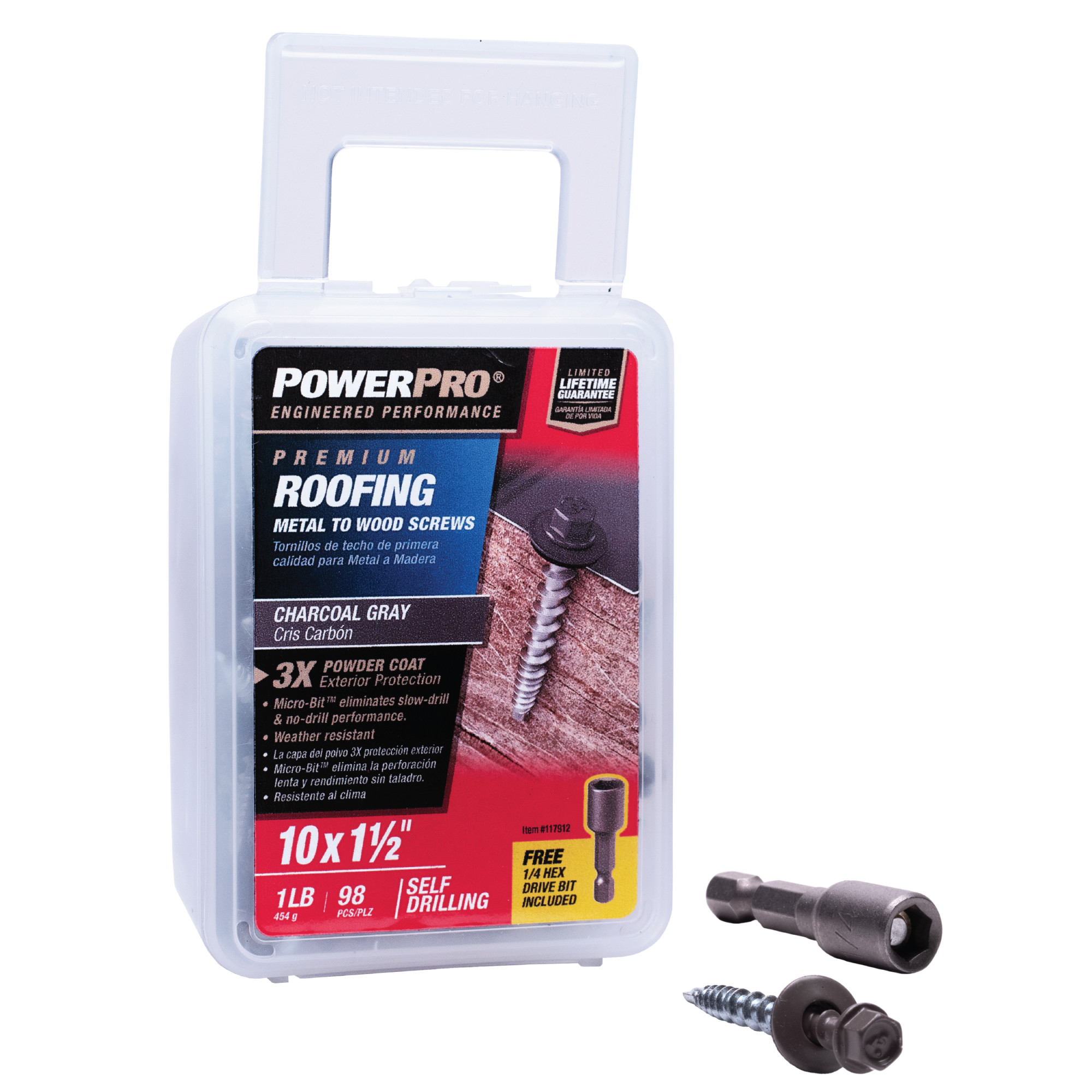 Power Pro Gray Self Drilling Metal-to-Wood Roofing Screws (#10 x 1-1/2 in.)-98 pc