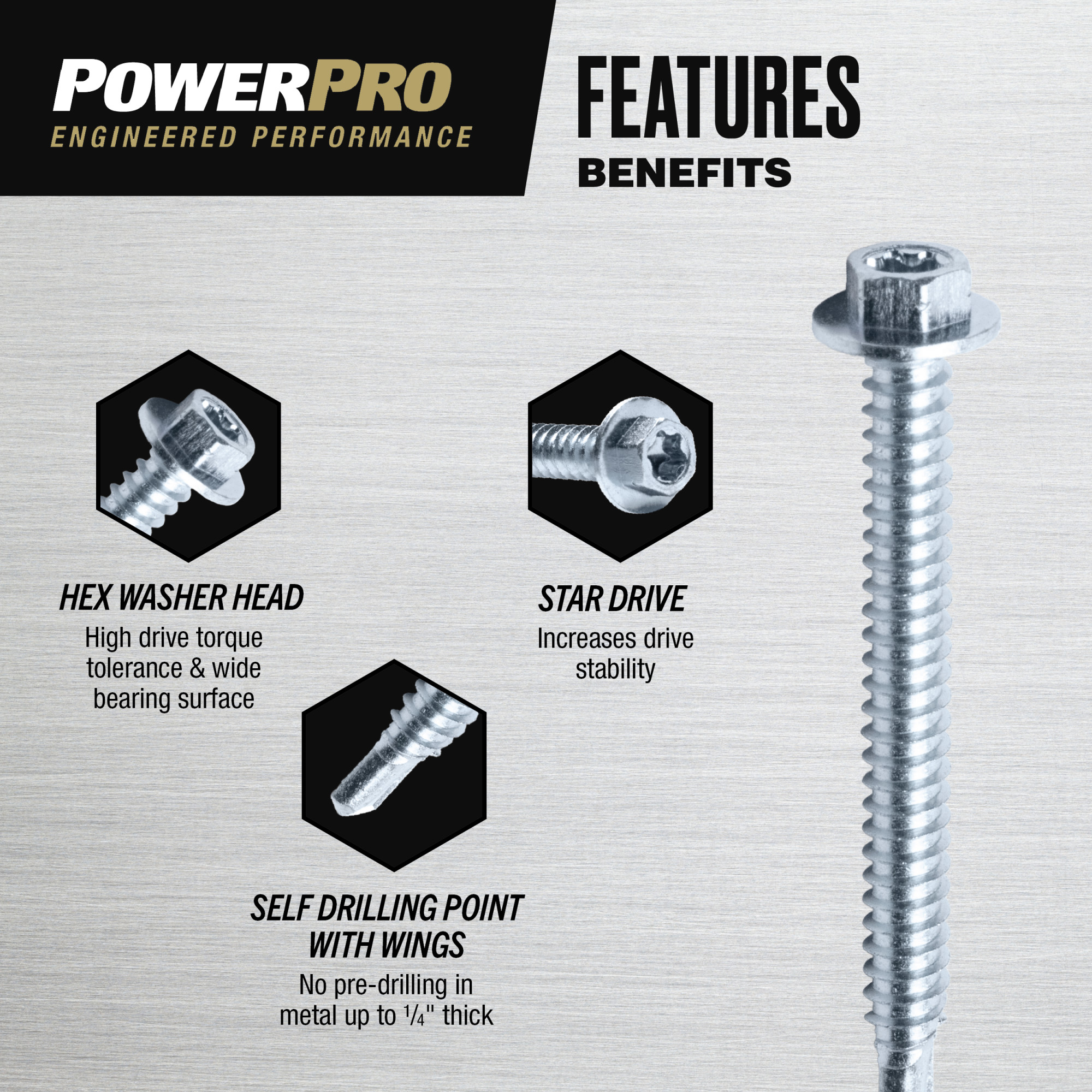 Power Pro Premium Hex Zinc Self-Drilling Screws (1/4 in.-14 x 2-1/2 in.) - 22 pc