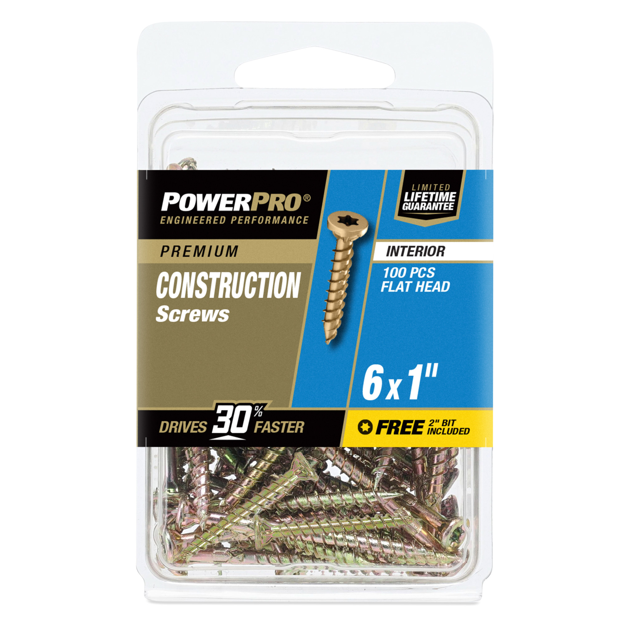 Power Pro Premium Interior Construction Screws (#6 x 1 in.) - 100 pc
