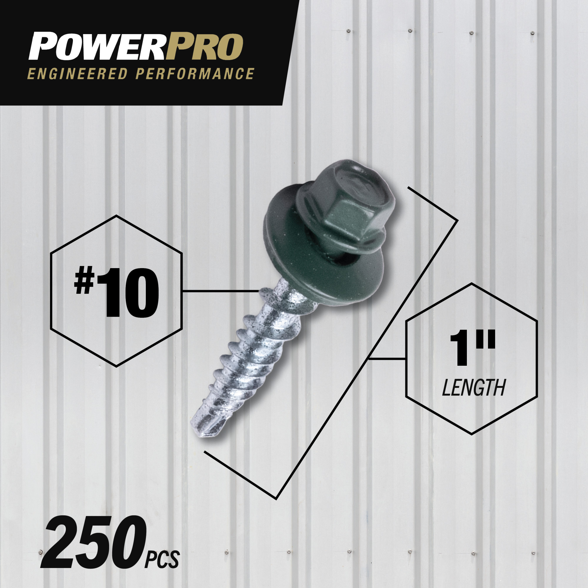 Power Pro Black Self Drilling Metal-to-Wood Roofing Screws (#10 x 1 in.) - 250 pc