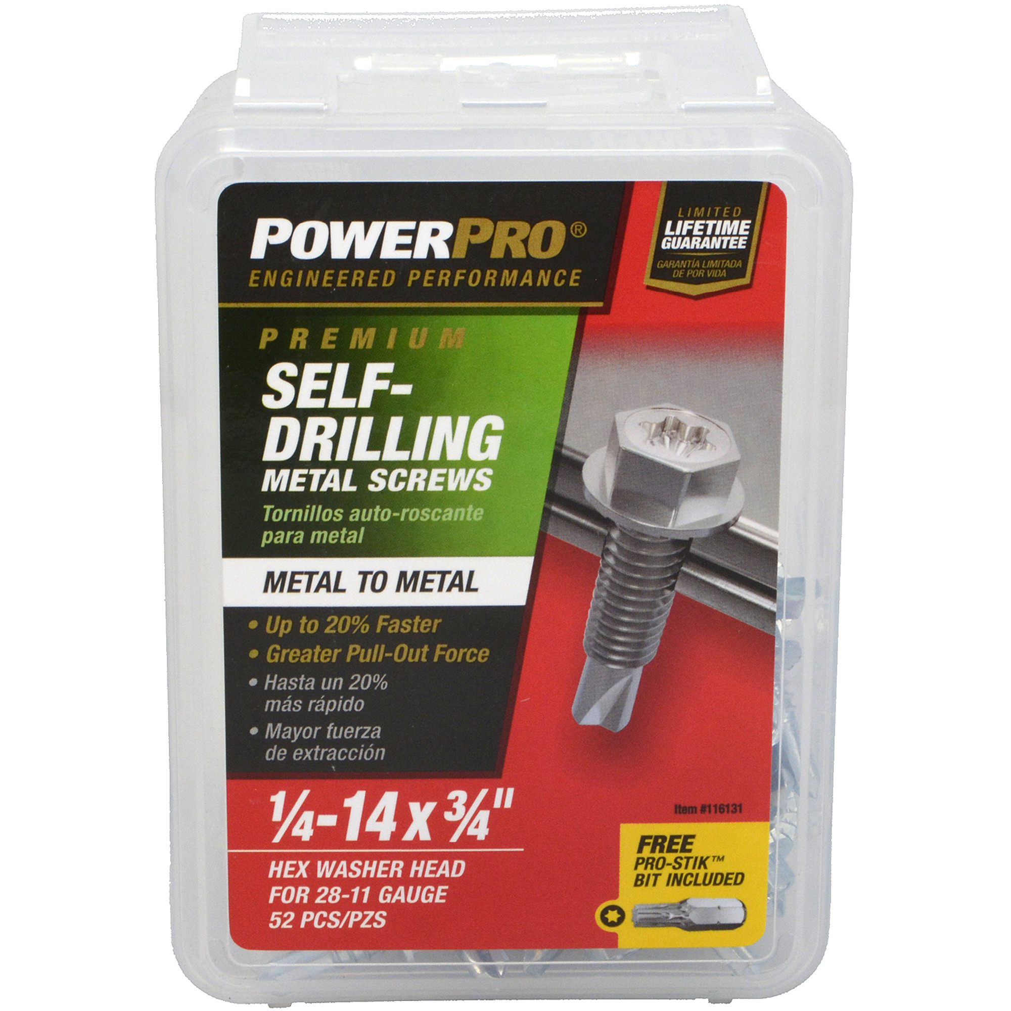 Power Pro Premium Hex Zinc Self-Drilling Screws (1/4 in.-14 x 1-1/4 in.) - 52 pc
