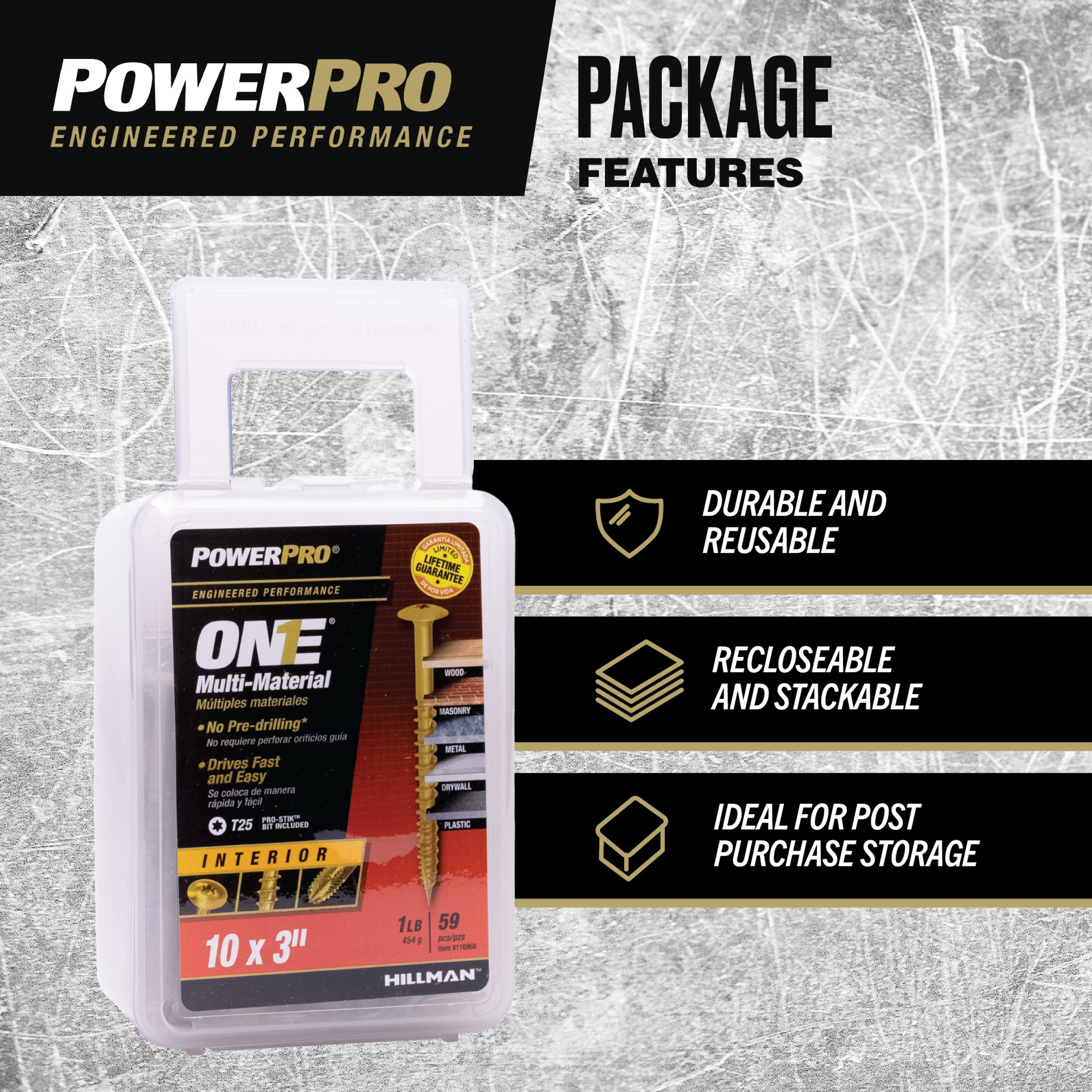 Power Pro ONE Wafer Interior Yellow Zinc Multi-Material Screws (#10 x 3 in.) - 59pc