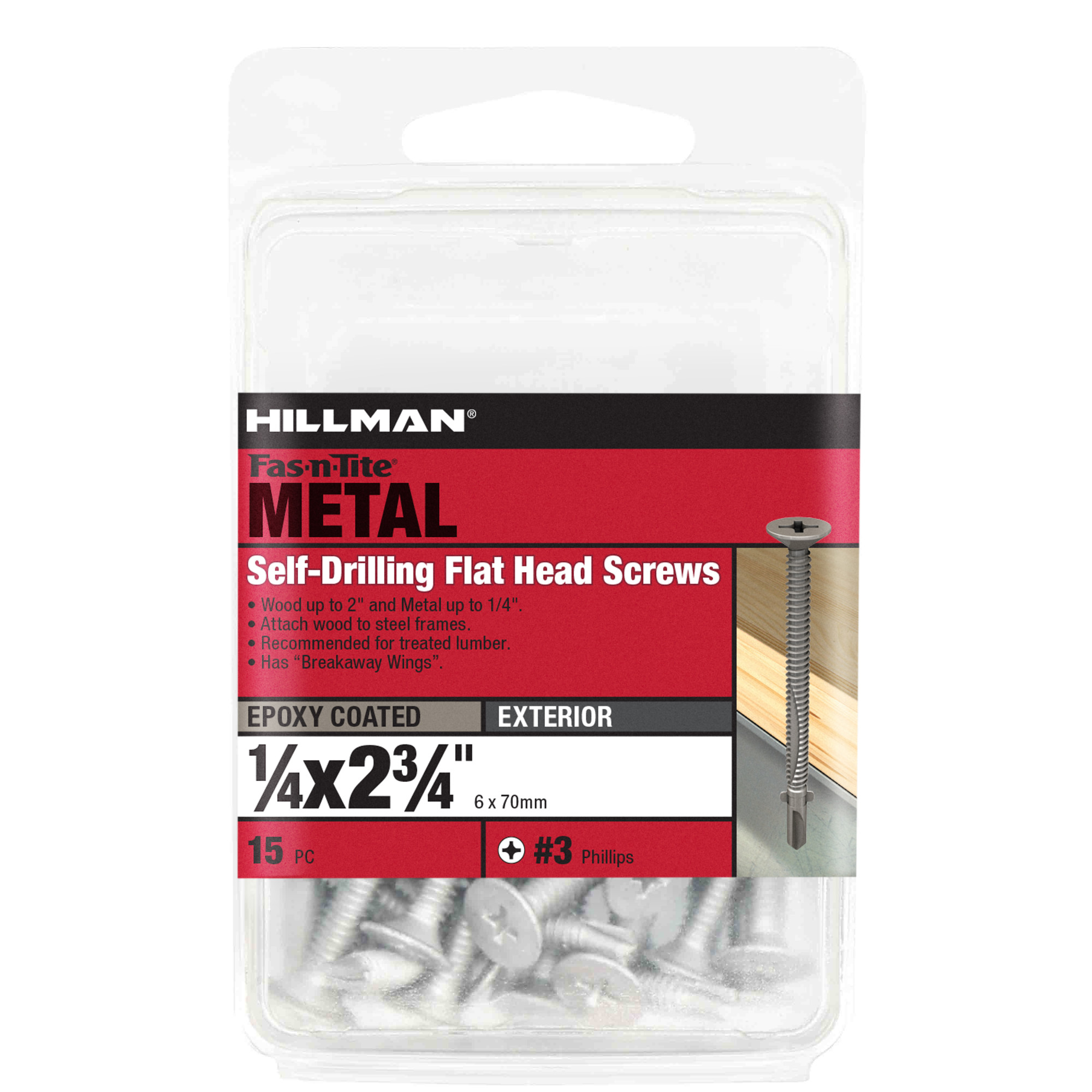 Hillman Flat Phillips Self Drilling Screws with Wings (1/4 in.-20 x 2-3/4 in.) - 15 pc