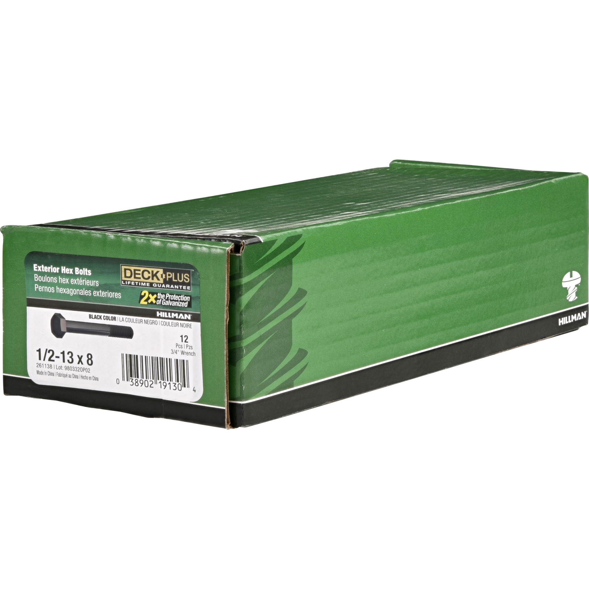 Deck Plus Black Coated Hex Bolts 1/2 in.-13 x 8 in.