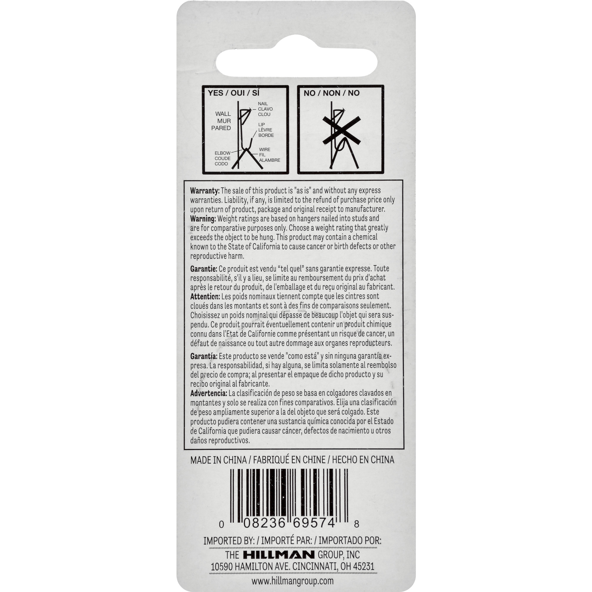Hillman Conventional Picture Hangers White 30lb 6 Pack