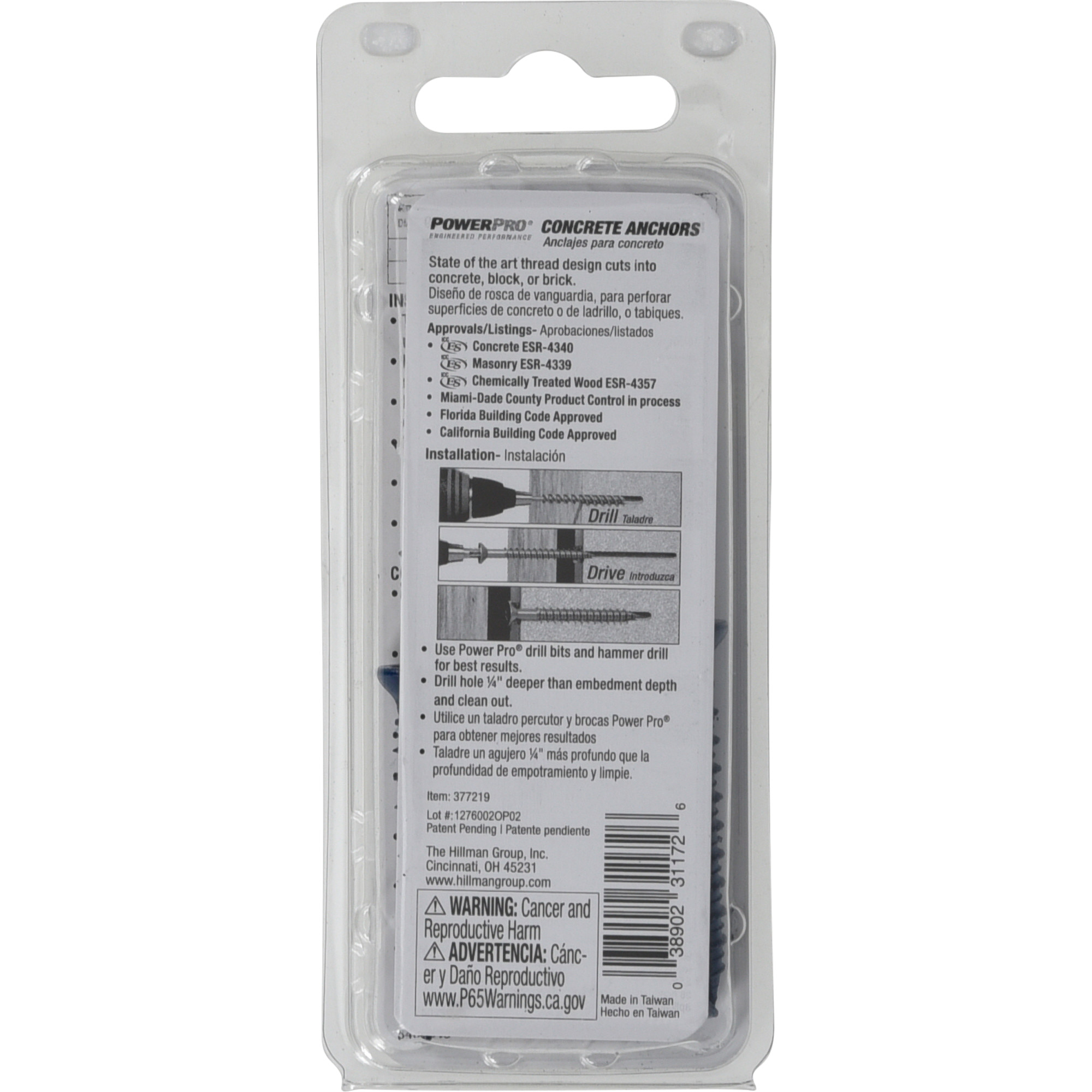 Power Pro Blue Flat-Head Concrete Screw Anchor (3/16 in. x 1-3/4 in.) - 5 pc