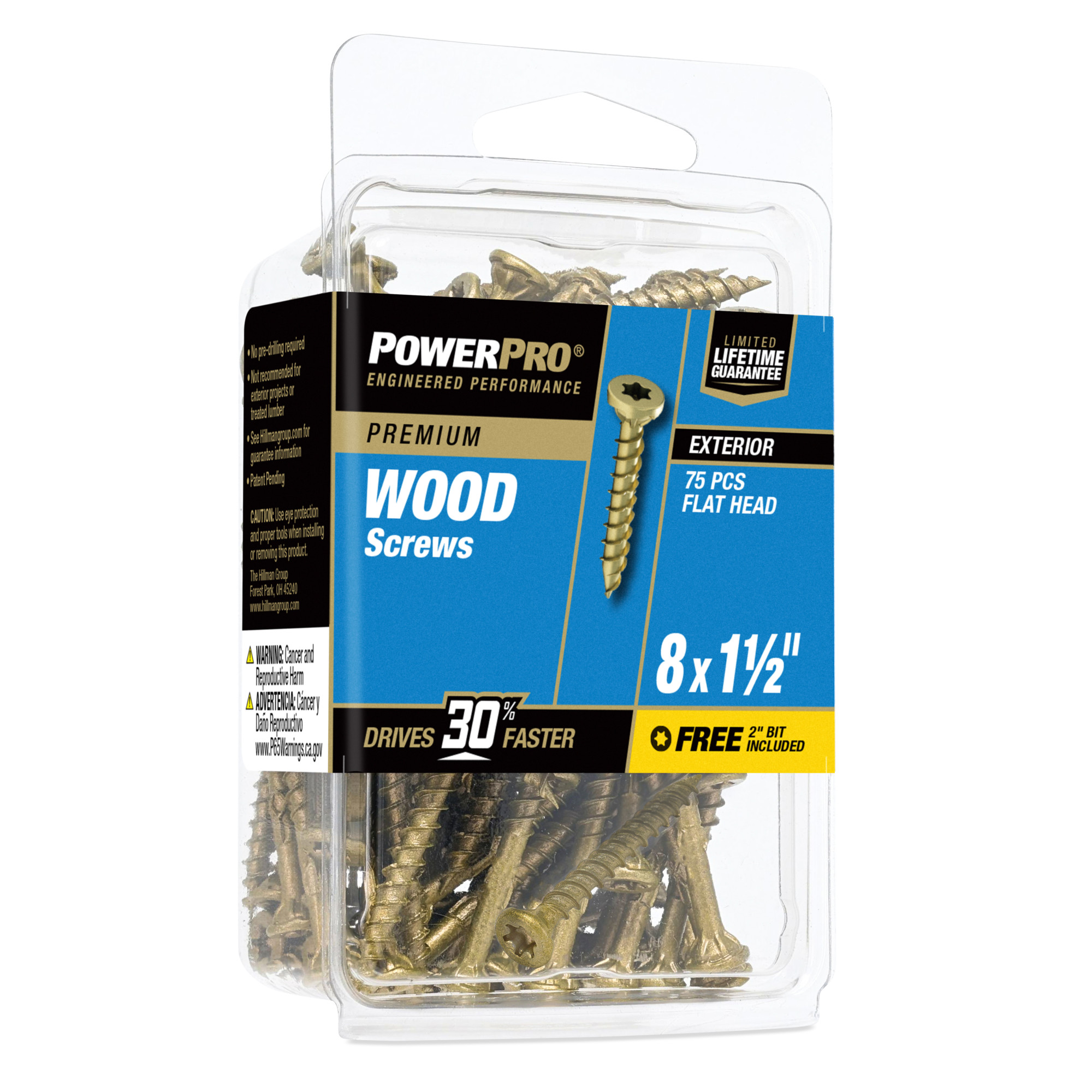 Power Pro Premium Exterior Wood Screws (#8 x 1-1/2 in.) - 75 pc