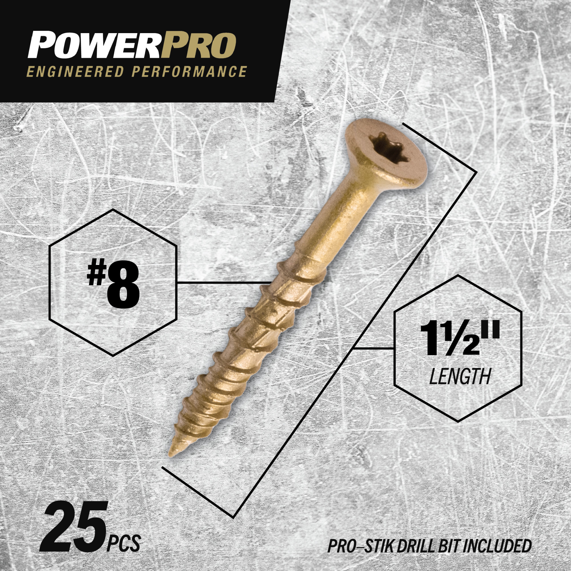 Power Pro ONE Flat Exterior Bronze Multi-Material Screws (#8 x 1-1/2 in.) - 25 pc