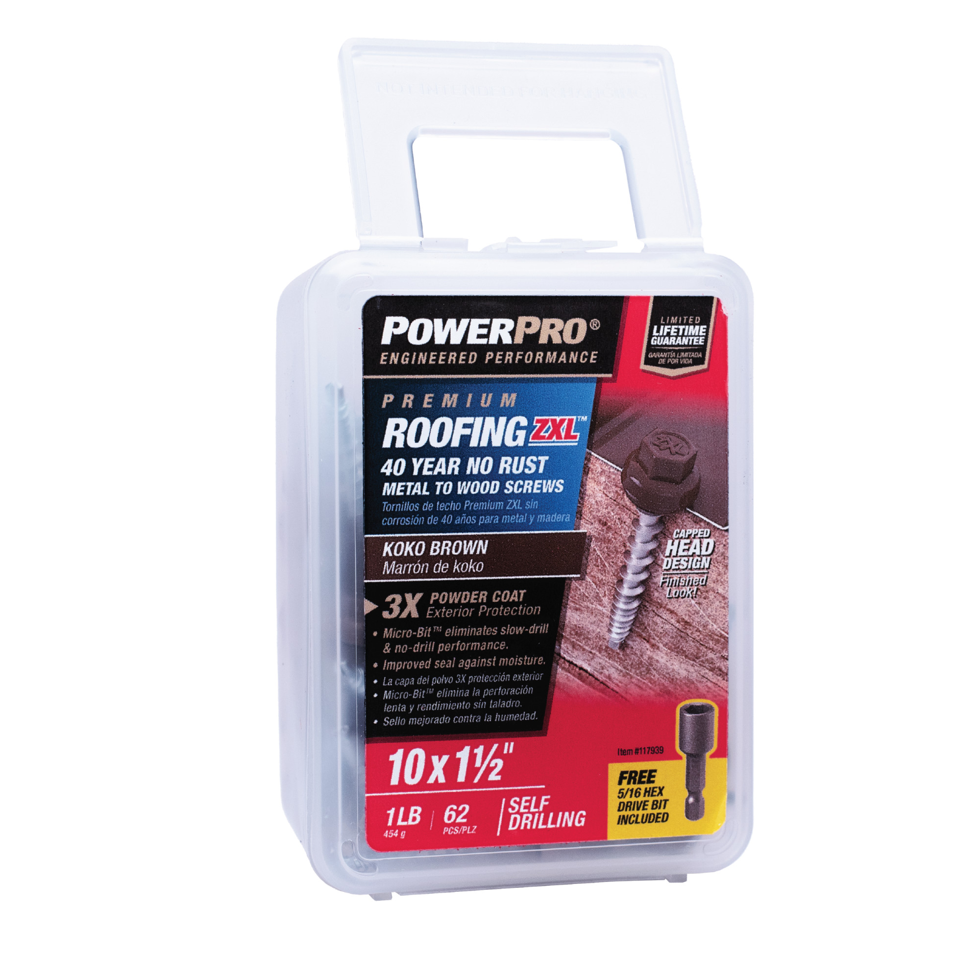 Power Pro Brown Self Drilling Metal-to-Wood Roofing Screws (#10 x 1-1/2 in.)-62 pc