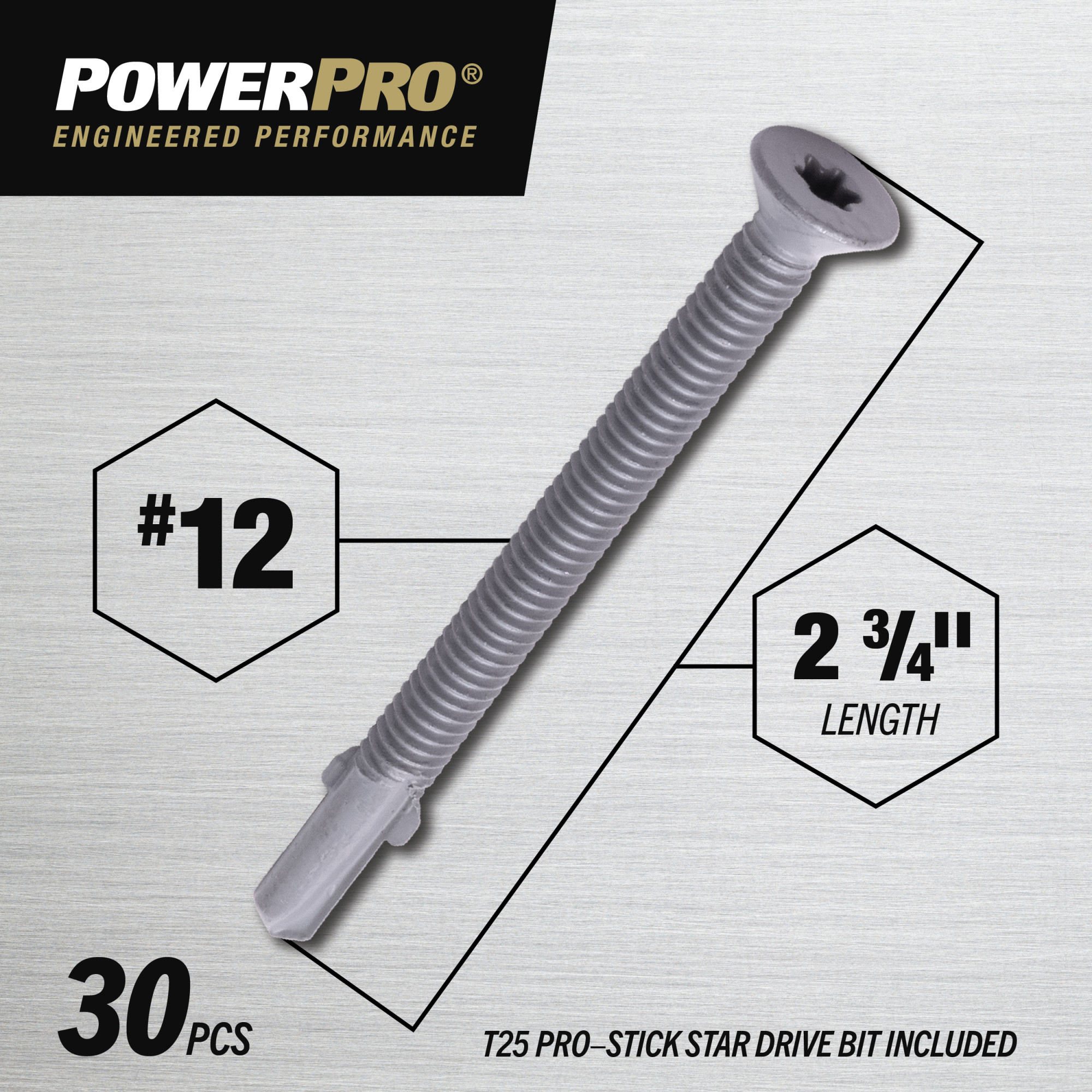 Power Pro Prower Pro Premium Flat Gray Epoxy Self-Drilling Screws (#12-24 � 2-�") 30pc