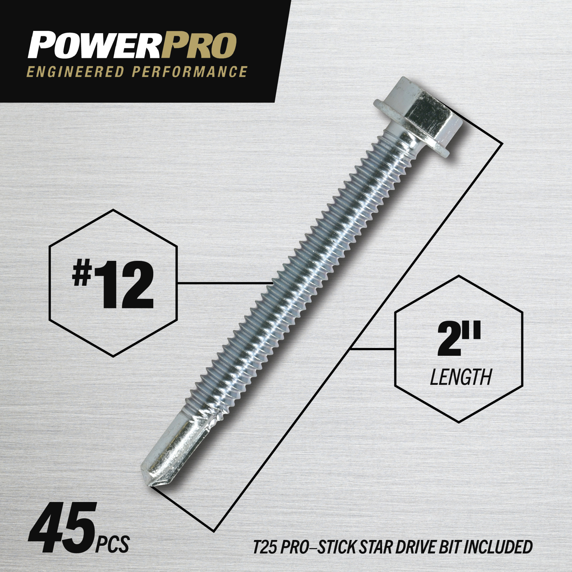 Power Pro Premium Hex Zinc Sheet Metal Self-Drilling Screws (#12-24 x 2 in.) - 45pc