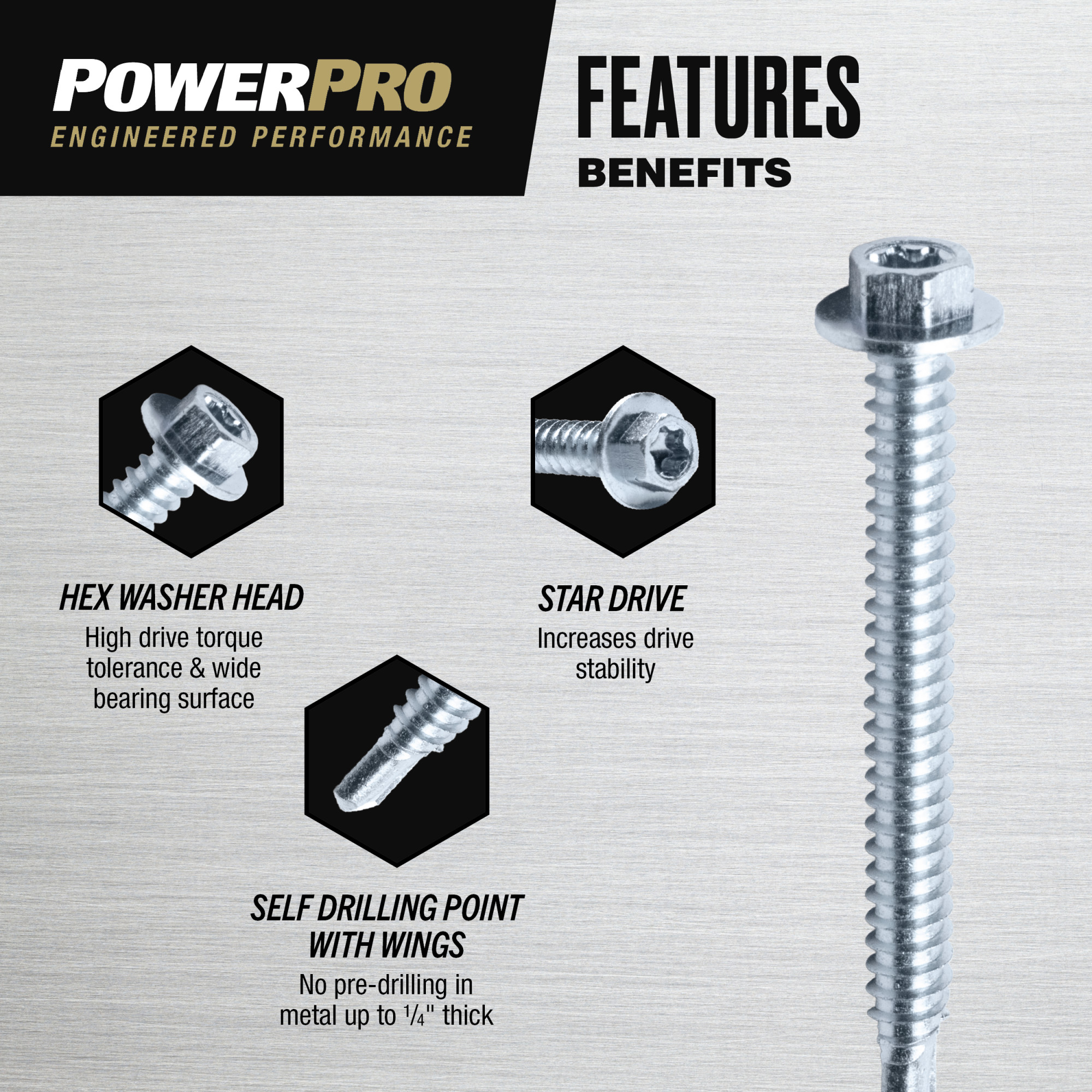 Power Pro Premium Hex Zinc Self-Drilling Screws (1/4 in.-14 x 1-1/2 in.) - 37 pc