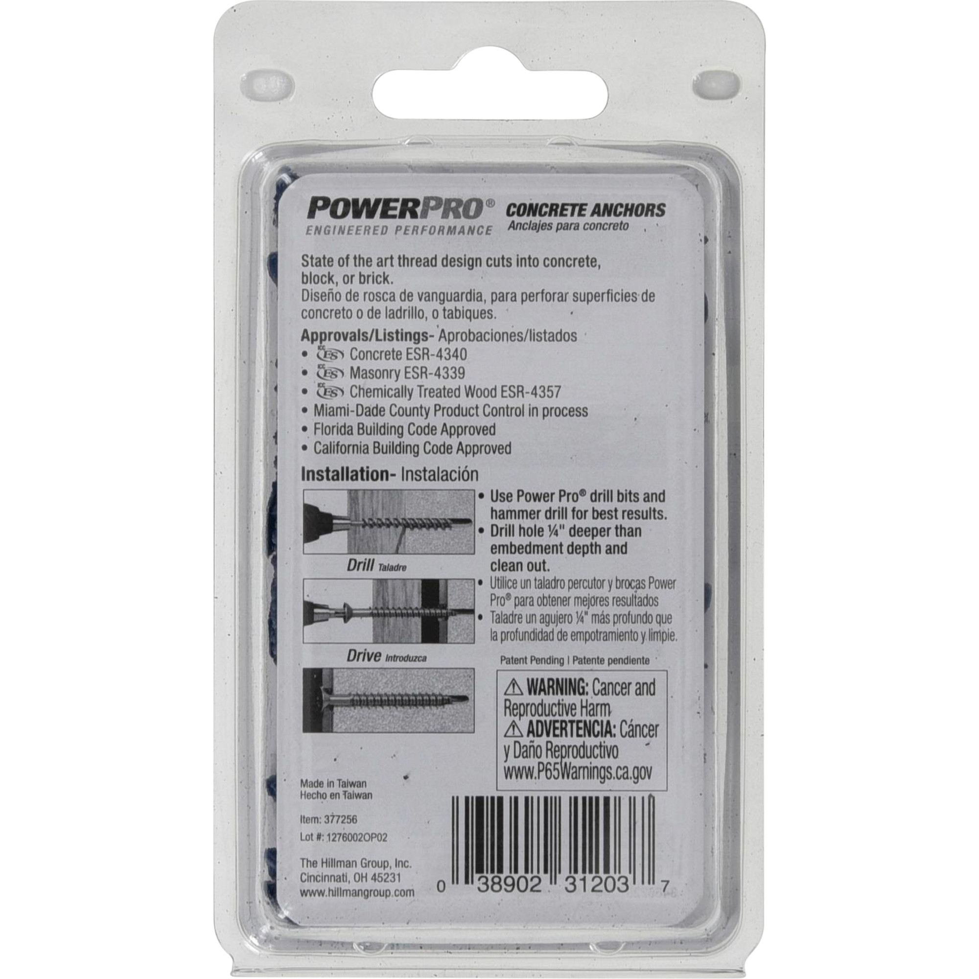 Power Pro Blue Flat-Head Concrete Screw Anchor (3/16 in. x 2-1/4 in.) - 20 pc