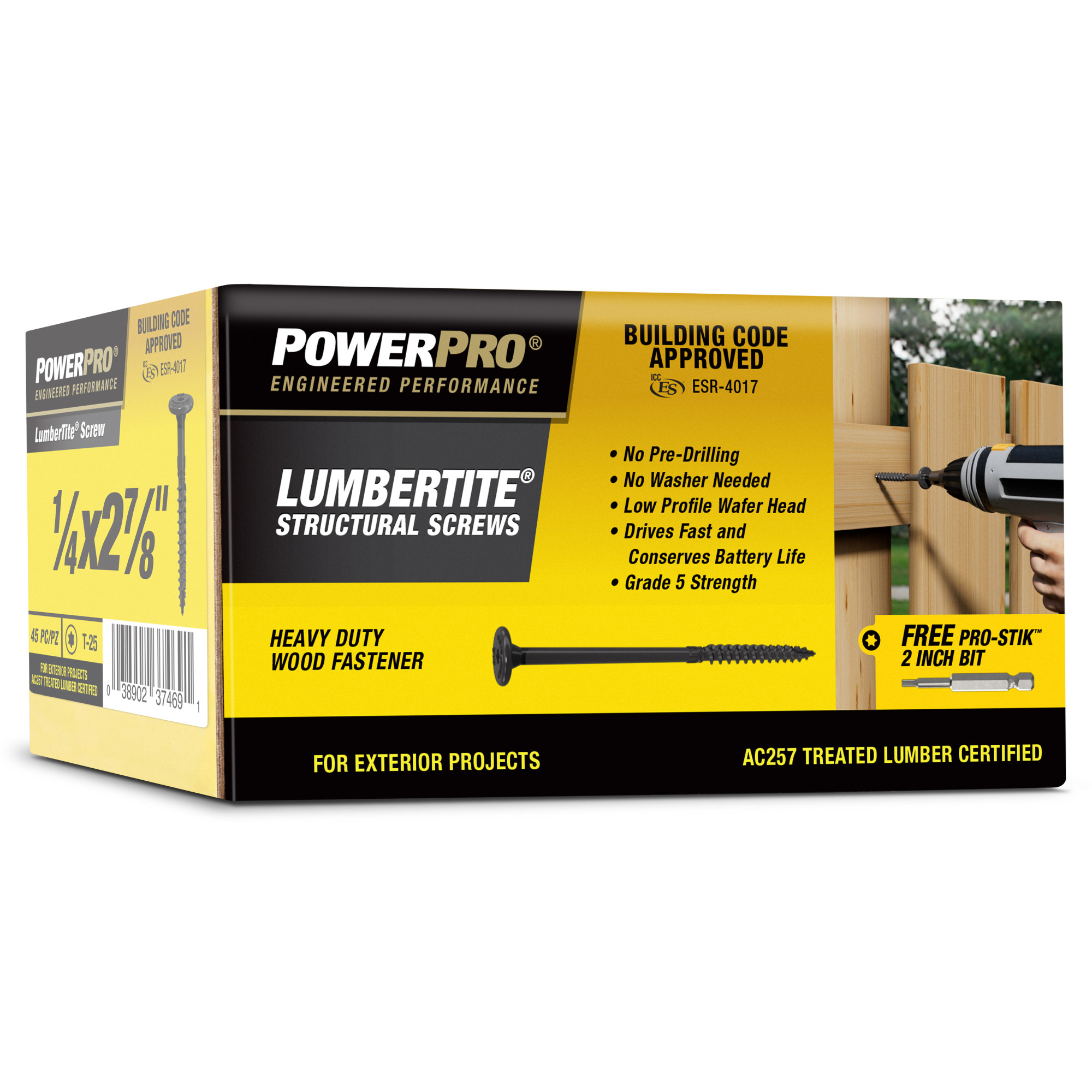 Power Pro Black Lumber-Tite Structural Screws (1/4 in. x 2-7/8 in.) - 45 pc