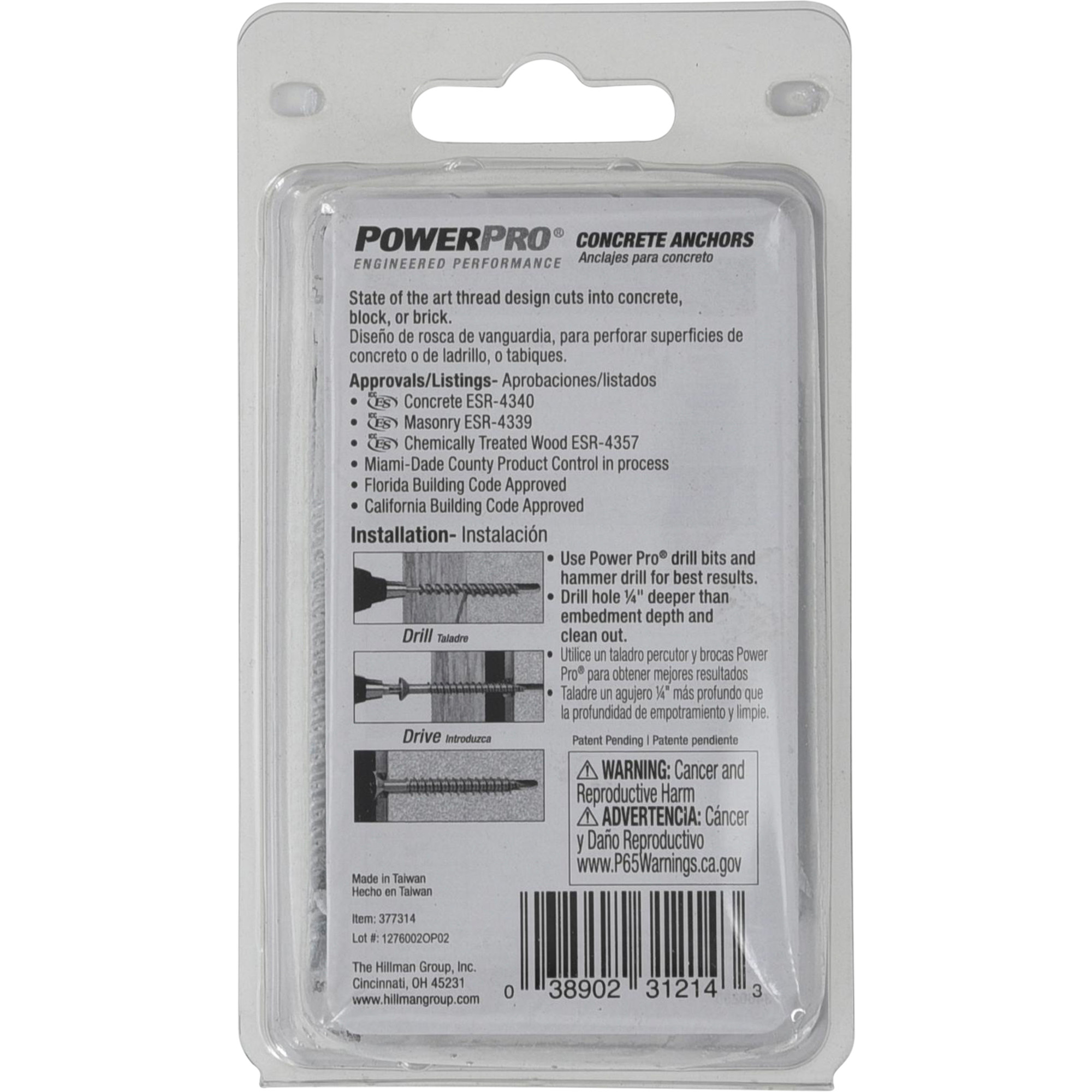 Power Pro White Flat-Head Concrete Screw Anchor (3/16 in. x 2-3/4 in.) - 20 pc