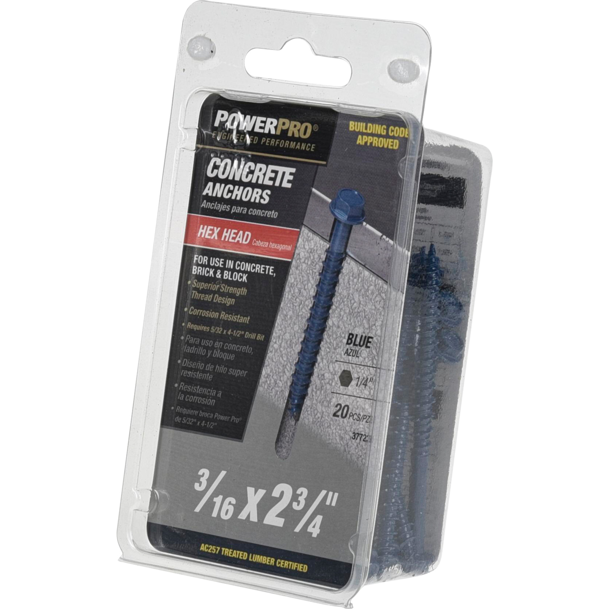 Power Pro Blue Hex Washer-Head Concrete Screw Anchor (3/16 in. x 2-3/4 in.) - 20 pc