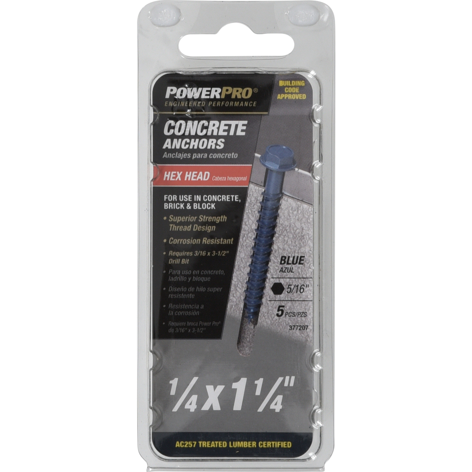 Power Pro Blue Hex Washer-Head Concrete Screw Anchor (1/4 in. x 1-1/4 in.) - 5 pc