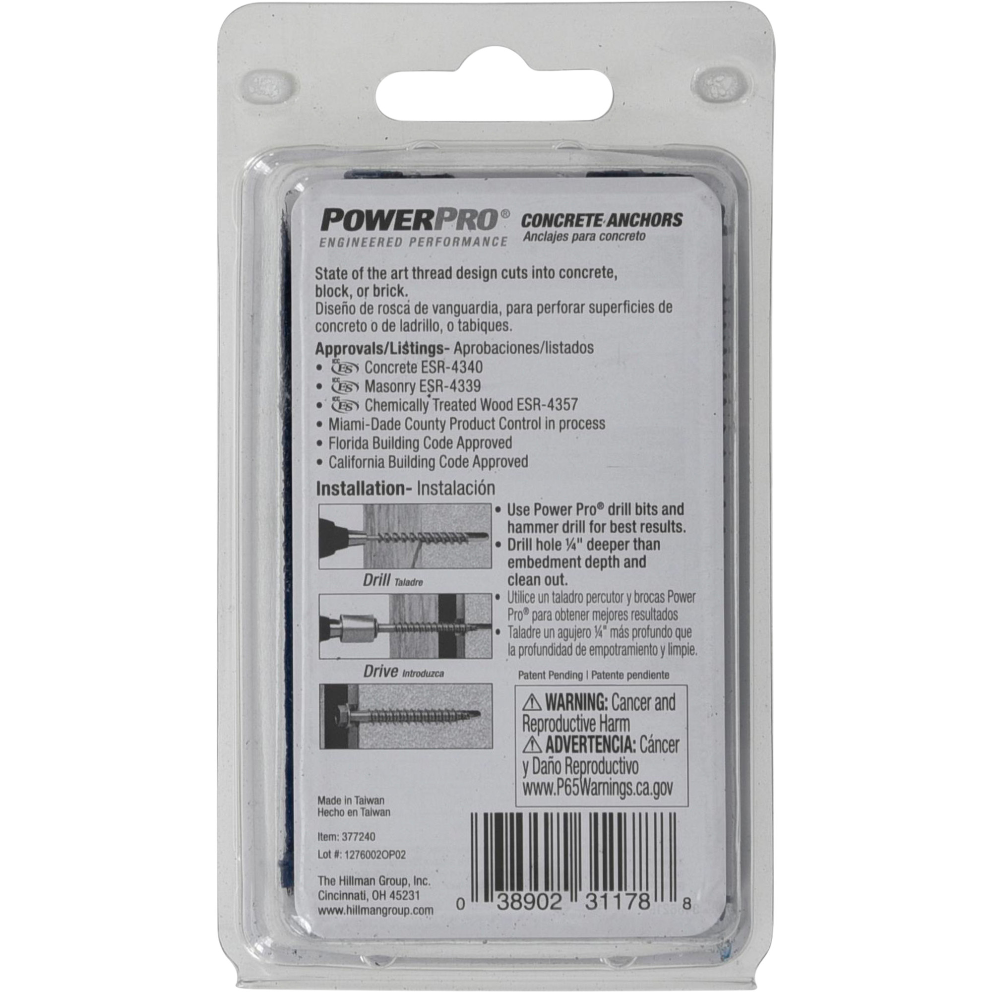 Power Pro Blue Hex Washer-Head Concrete Screw Anchor (3/16 in. x 3-1/4 in.) - 15 pc