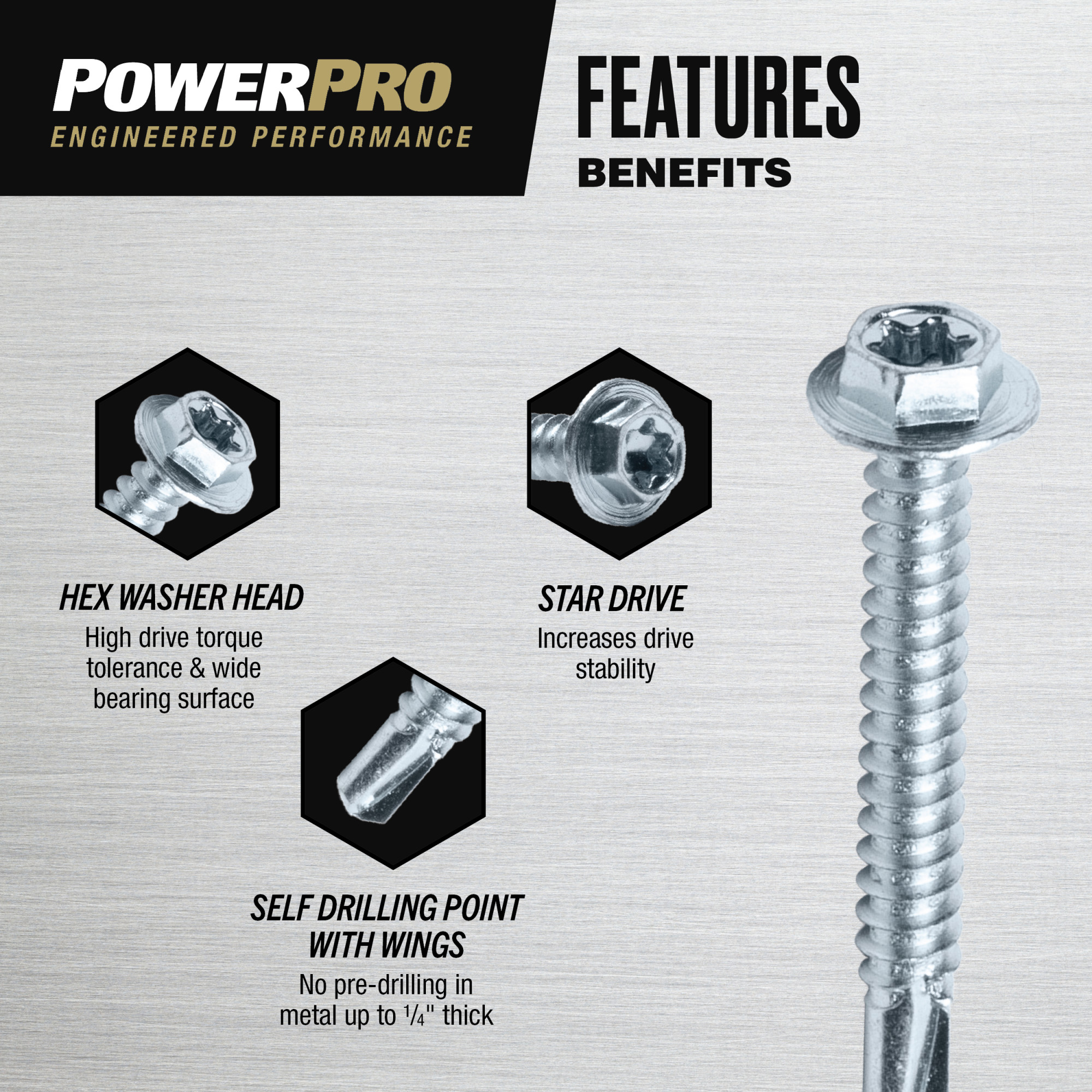 Power Pro Premium Hex Zinc Sheet Metal Self-Drilling Screws (#10-32 x 1 in.)-105 pc