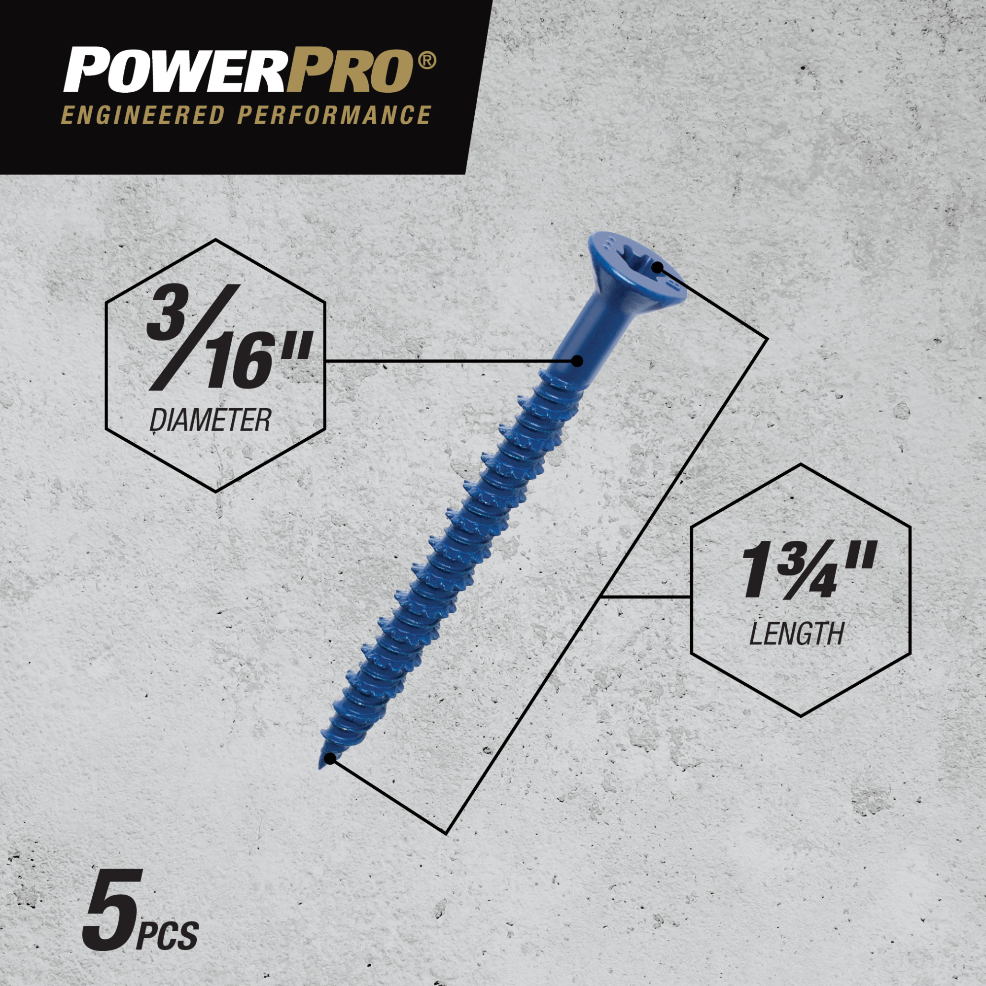 Power Pro Blue Flat-Head Concrete Screw Anchor (3/16 in. x 1-3/4 in.) - 5 pc