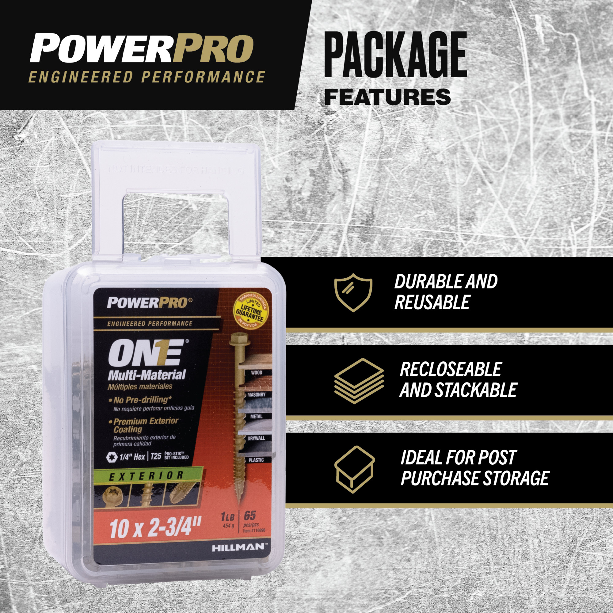 Power Pro ONE Hex Exterior Bronze Multi-Material Screws (#10 x 2-3/4 in.) - 65 pc