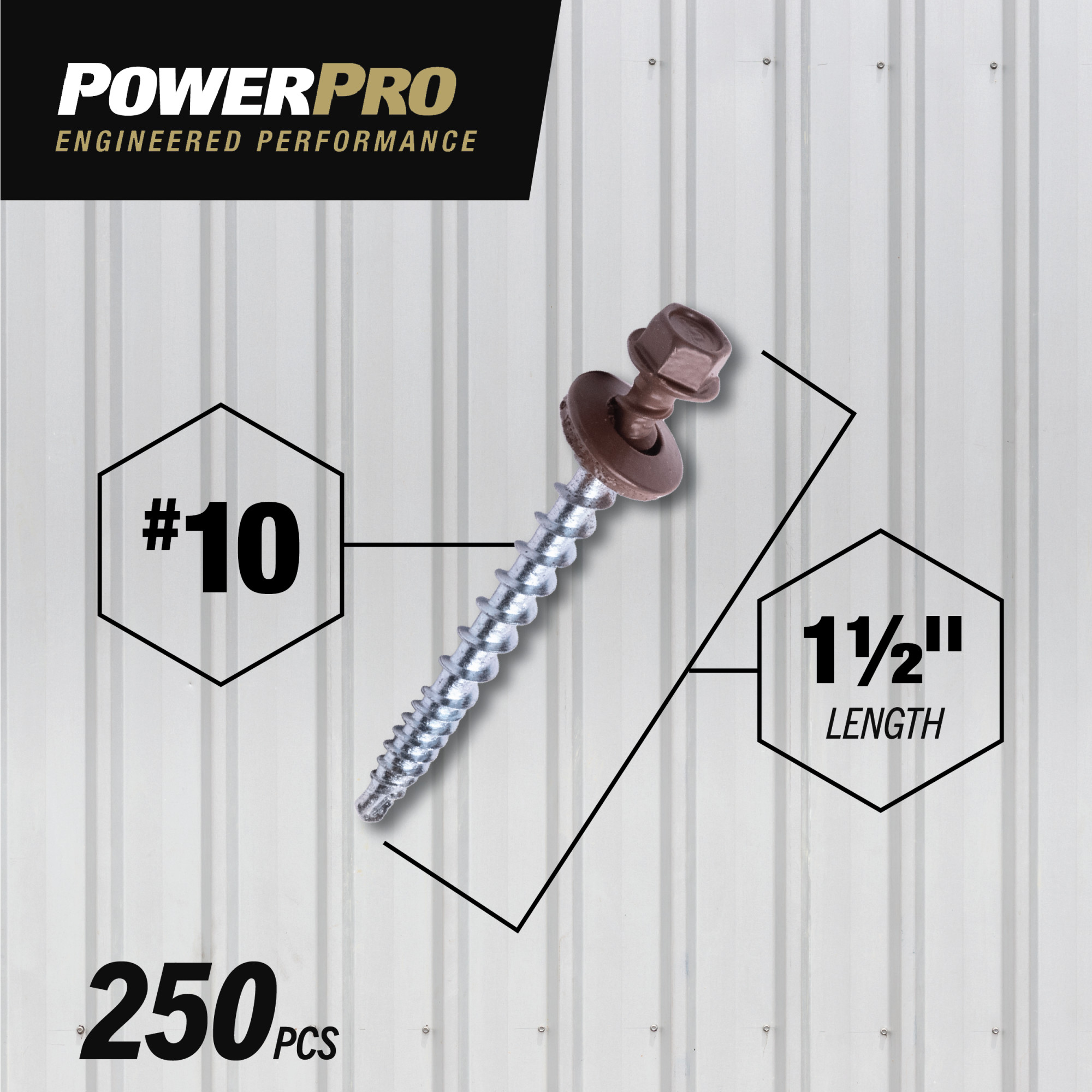 Power Pro Brown Self Drilling Metal-to-Wood Roofing Screws (#10 x 1-1/2 in.)-250 pc