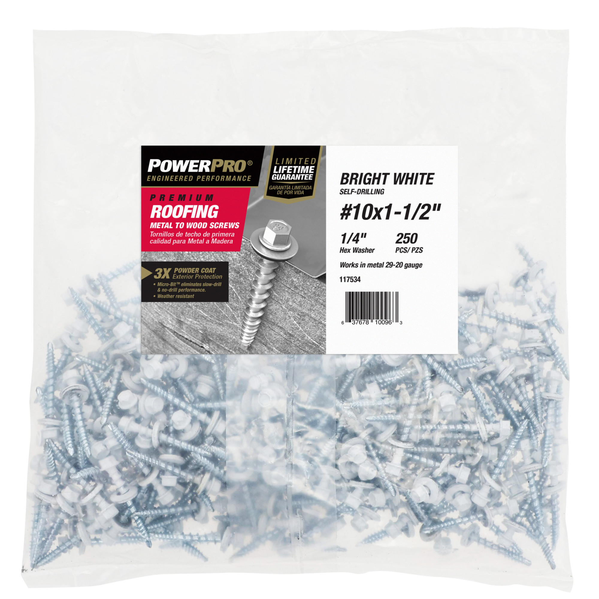 Power Pro White Self Drilling Metal-to-Wood Roofing Screws (#10 x 1-1/2 in.)-250 pc