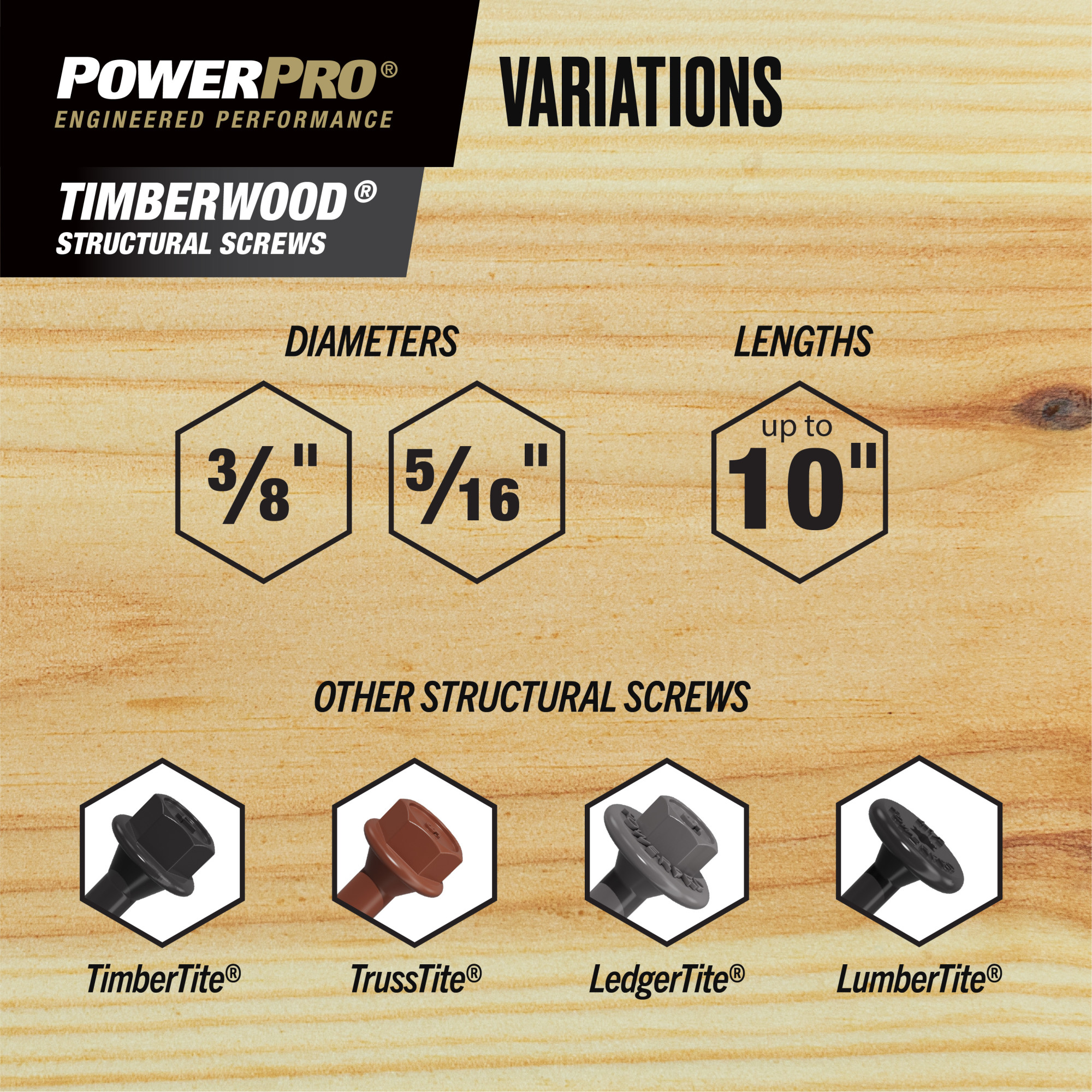 Power Pro TimberWood Bronze Structural Screws (5/16 in. x 5 in.) - 36pc