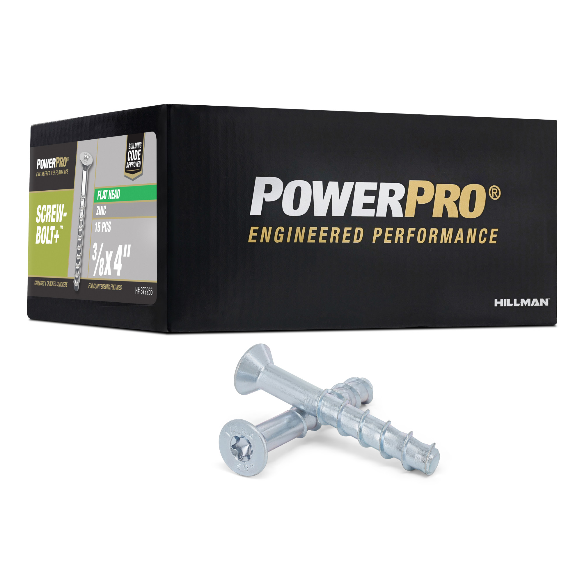Power Pro Zinc Flat Head Screw-Bolt+ Anchor (3/8 in. x 4 in.) - 15 pc