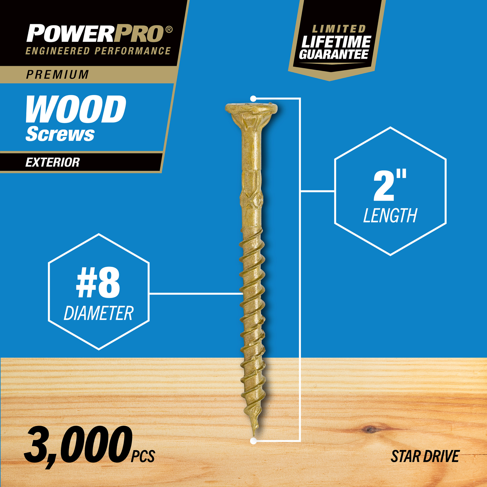 Power Pro Premium Exterior Wood Screws (#8 x 2 in.) - 3000 pc