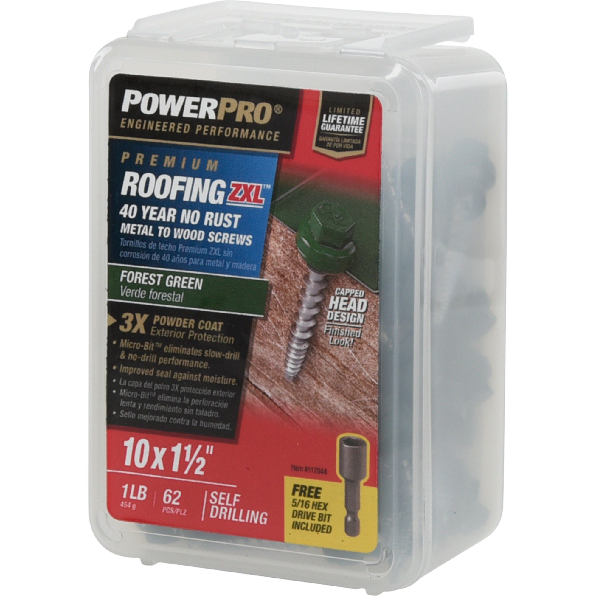 Power Pro Green Self Drilling Metal-to-Wood Roofing Screws (#10 x 1-1/2 in.)-62 pc