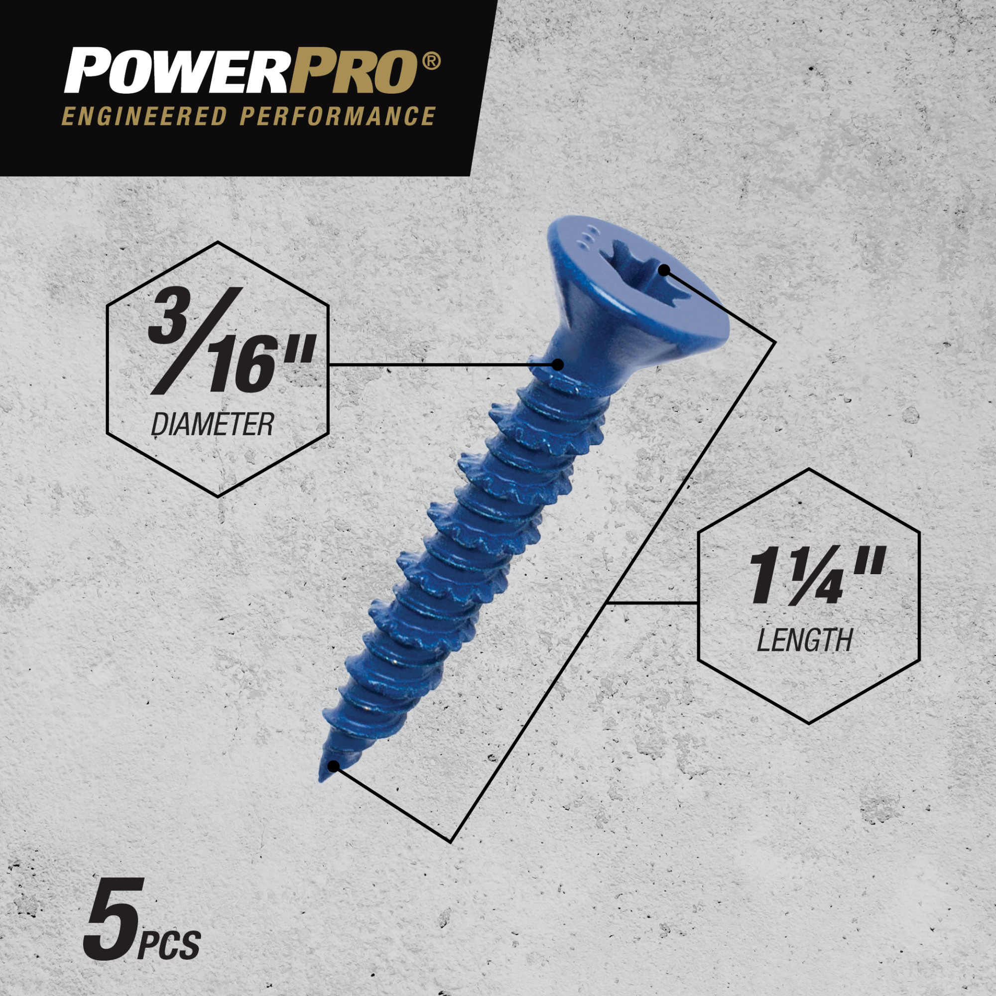 Power Pro Blue Flat-Head Concrete Screw Anchor (3/16 in. x 1-1/4 in.) - 5 pc