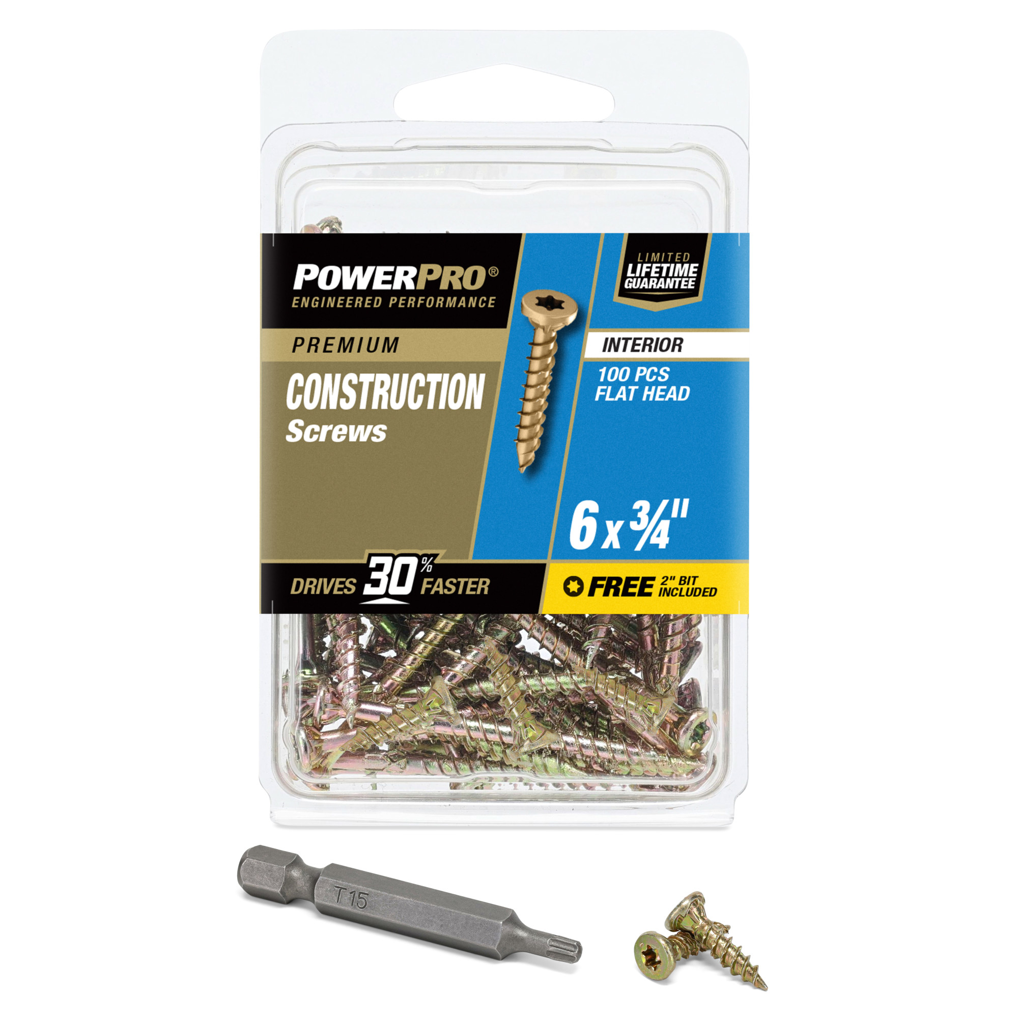 Power Pro Premium Interior Construction Screws (#6 x 3/4 in.) - 100 pc
