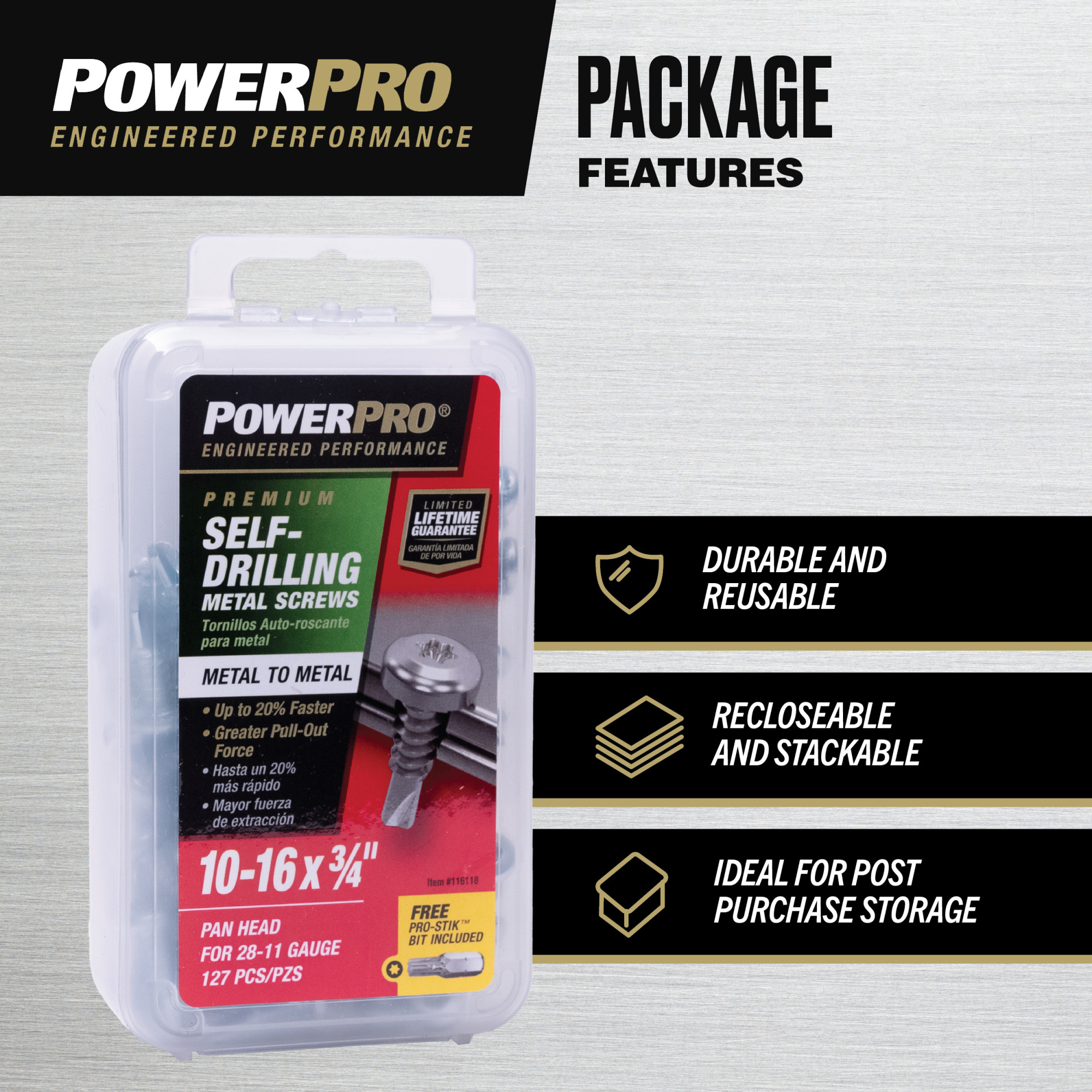 Power Pro Premium Zinc Sheet Metal Self-Drilling Screws (#10-32 x 3/4 in.) - 127 pc