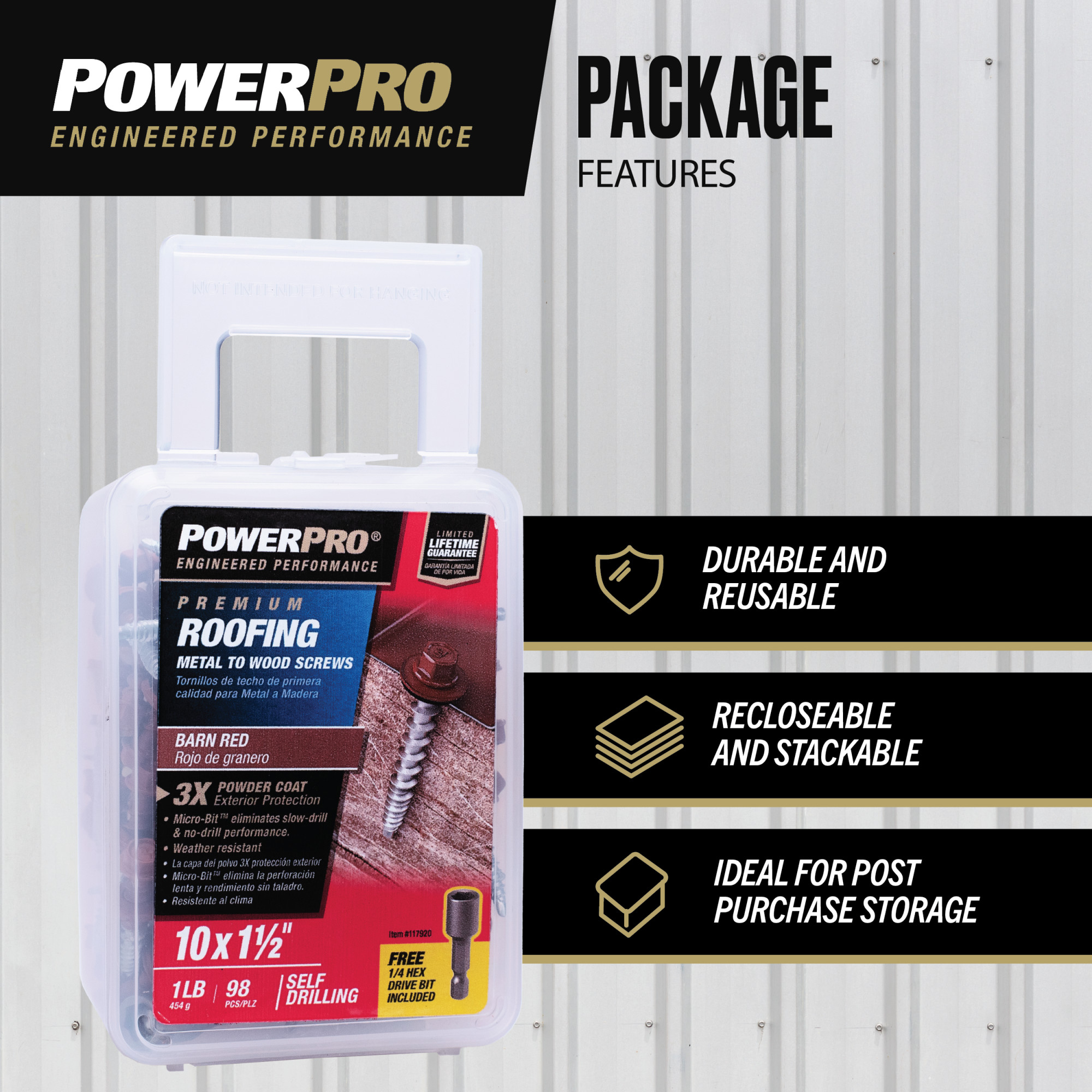 Power Pro Red Self Drilling Metal-to-Wood Roofing Screws (#10 x 1-1/2 in.) - 98 pc