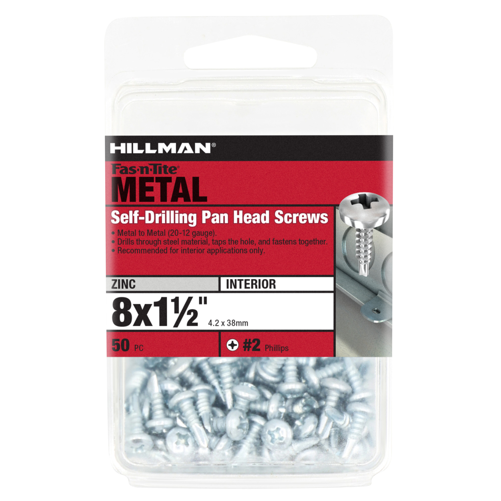 Hillman Zinc Pan Head Phillips Self Drilling Screws (#8-18 x 1-1/2 in.) - 50 pc