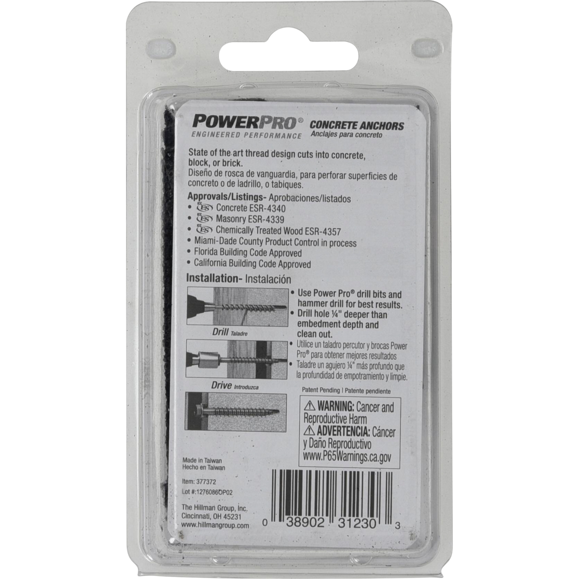 Power Pro Black Hex Washer-Head Concrete Screw Anchor (1/4 in. x 2-3/4 in.) - 12 pc